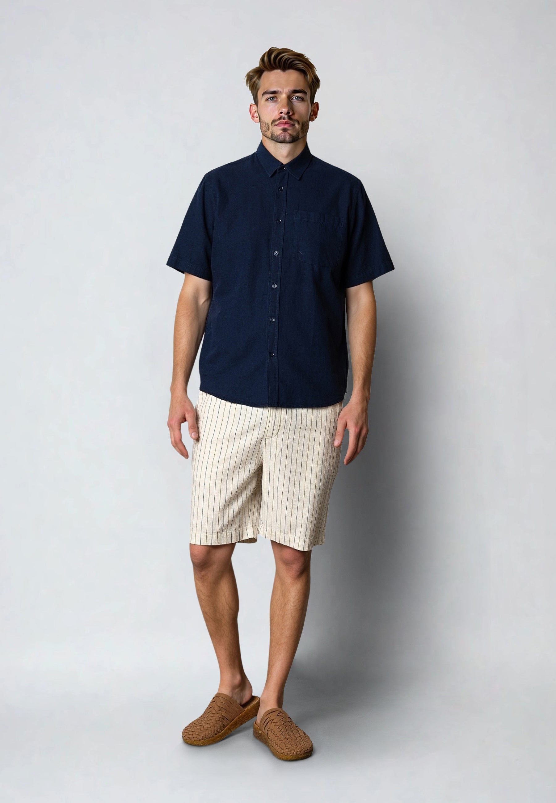 clean-cut-copenhagen-ran-leinen-shorts-hellbeige-gestreift-kordelzug image 2