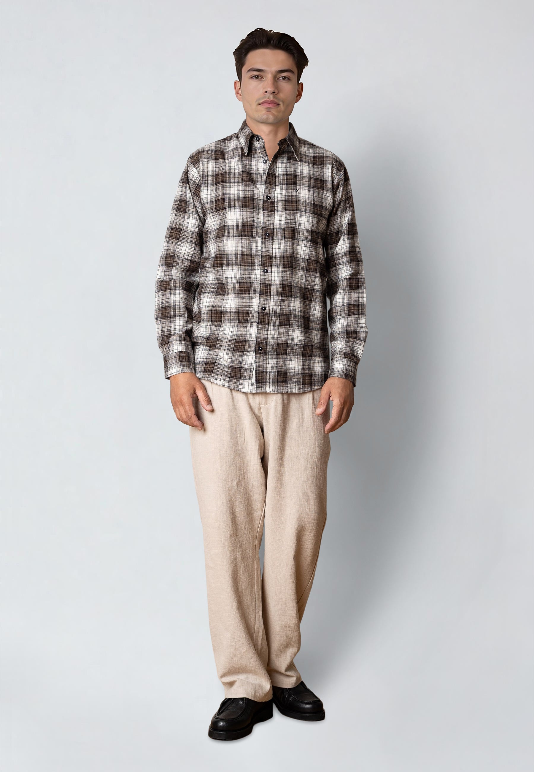 clean-cut-copenhagen-remy-checked-shirt-herren-shitake-navy image 3