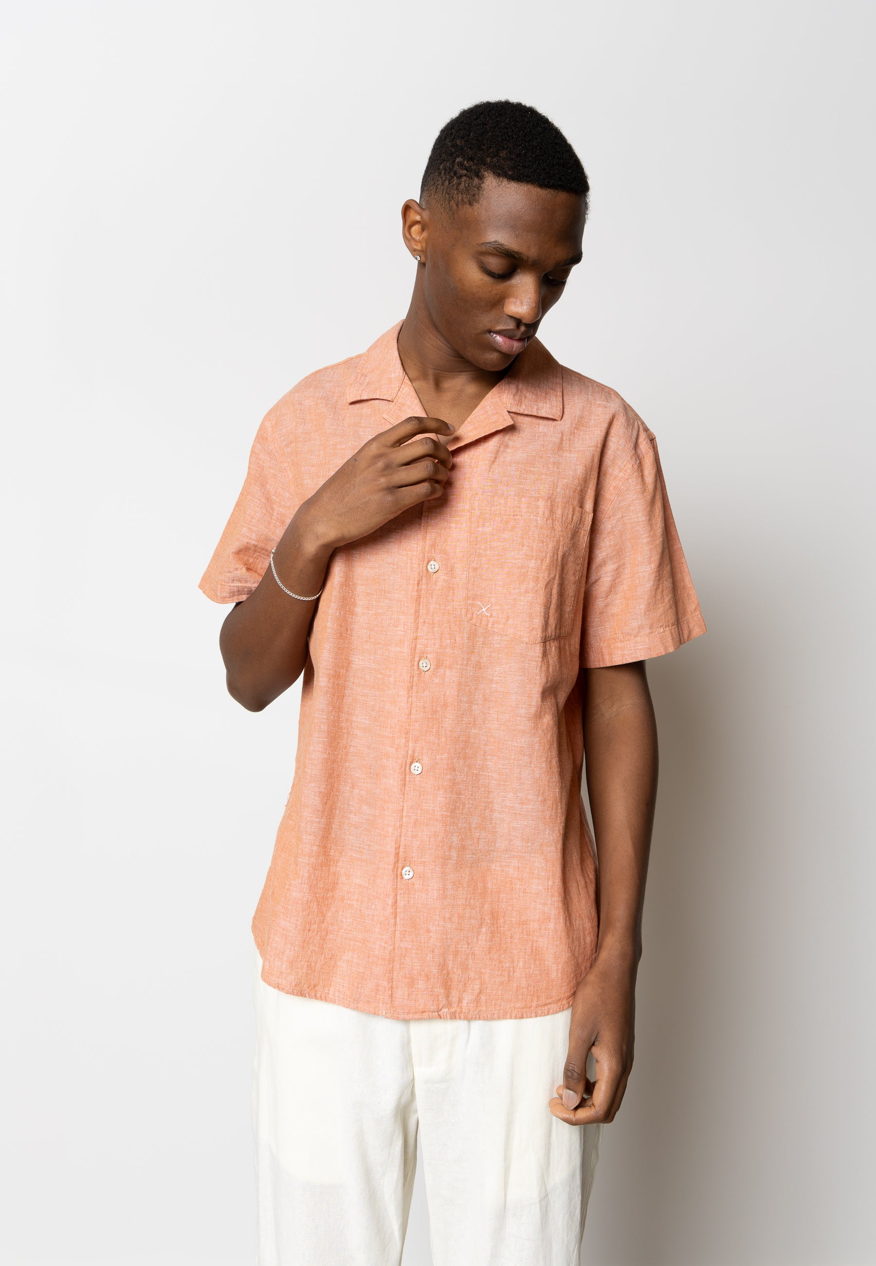 clean-cut-copenhagen-giles-baumwoll-leinen-hemd-orange-melange-s image 2