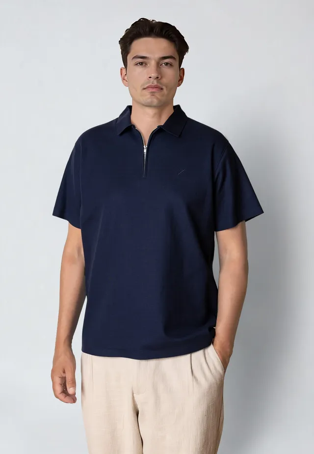 clean-cut-copenhagen-joss-zip-polo-navy-baumwolle-piqu image 1