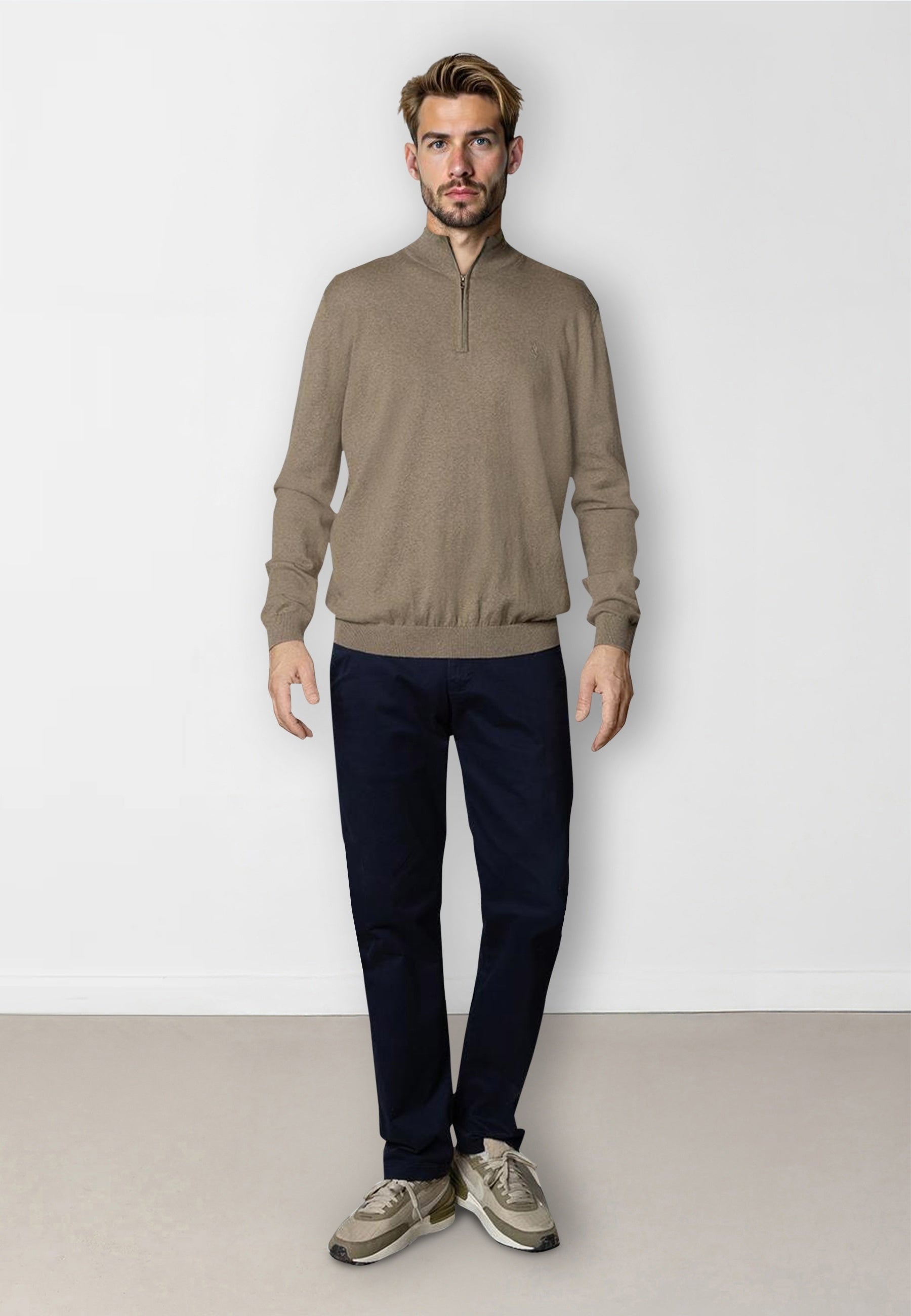 clean-cut-copenhagen-claude-half-zip-pullover-beige image 2