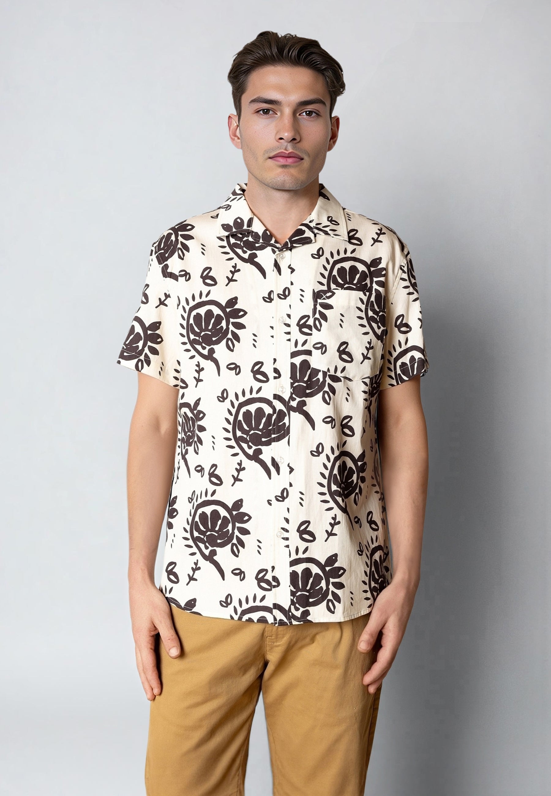 clean-cut-copenhagen-ricco-lyocell-hemd-ecru-dark-brown image 1