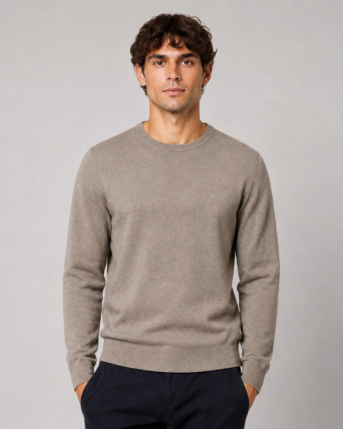 clean-cut-copenhagen-merino-crewneck-strick-beige-meliert image 1