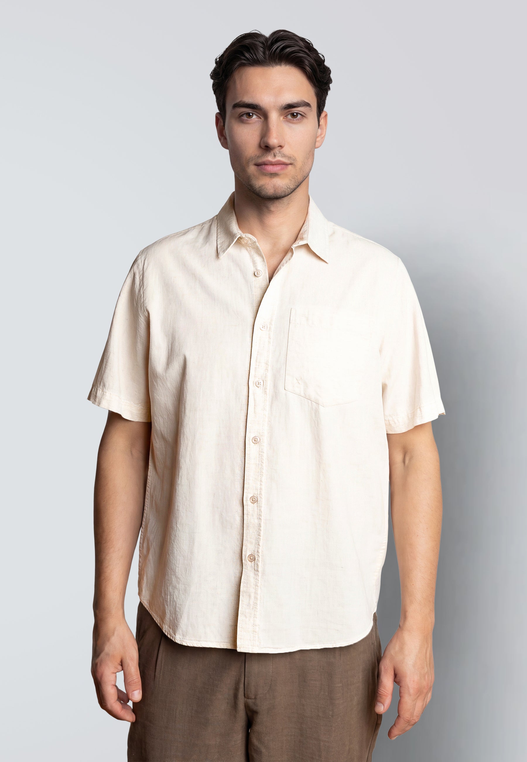 clean-cut-copenhagen-luca-kurzarm-hemd-hellbeige-leinen-baumwolle image 2
