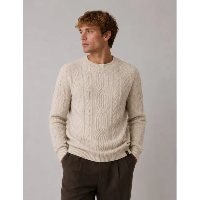 clean-cut-copenhagen-sander-zopfstrickpullover-ecru-melange-wolle image 1