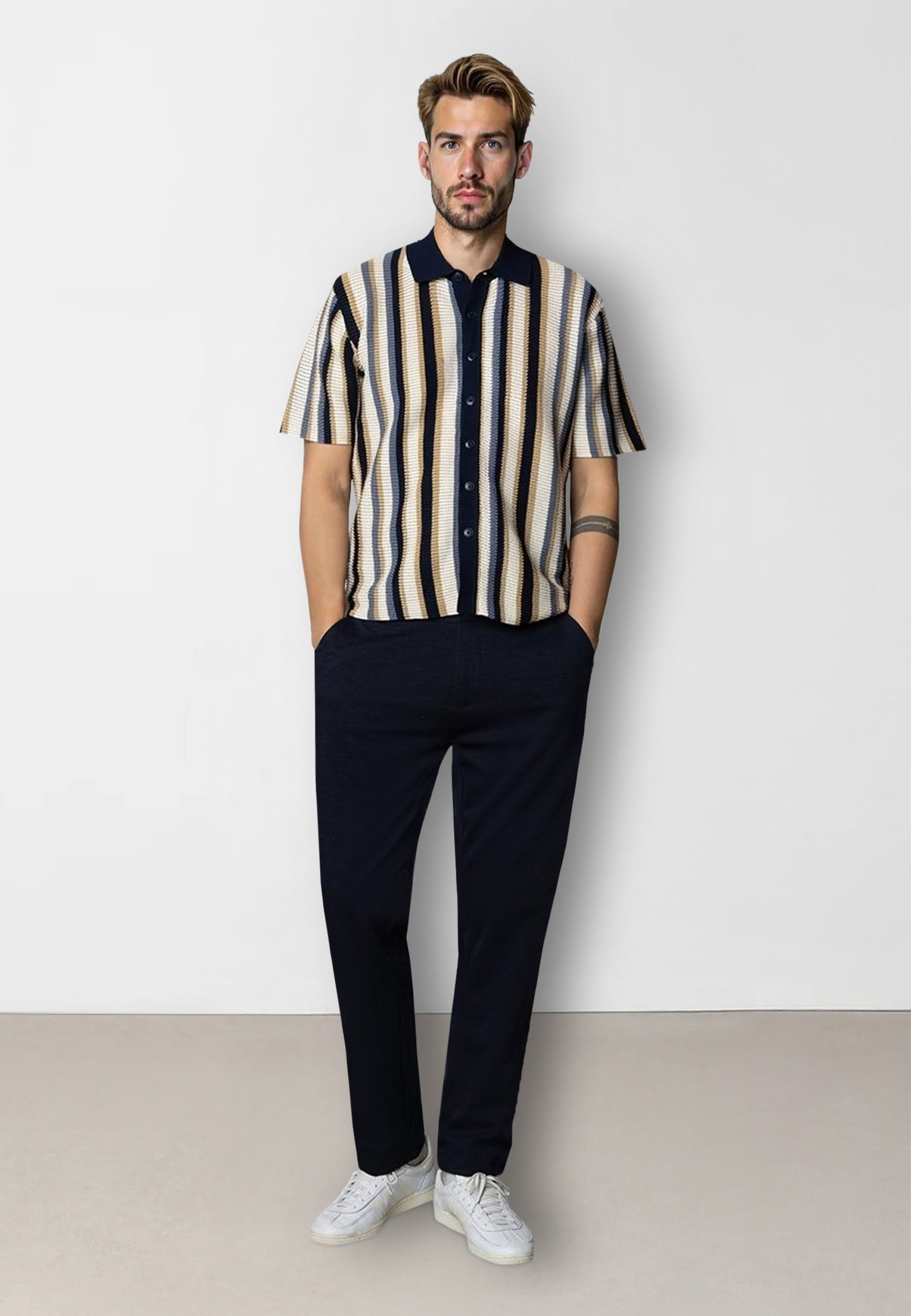 clean-cut-copenhagen-daniel-strickhemd-ecru-blue-gestreift-baumwolle image 3