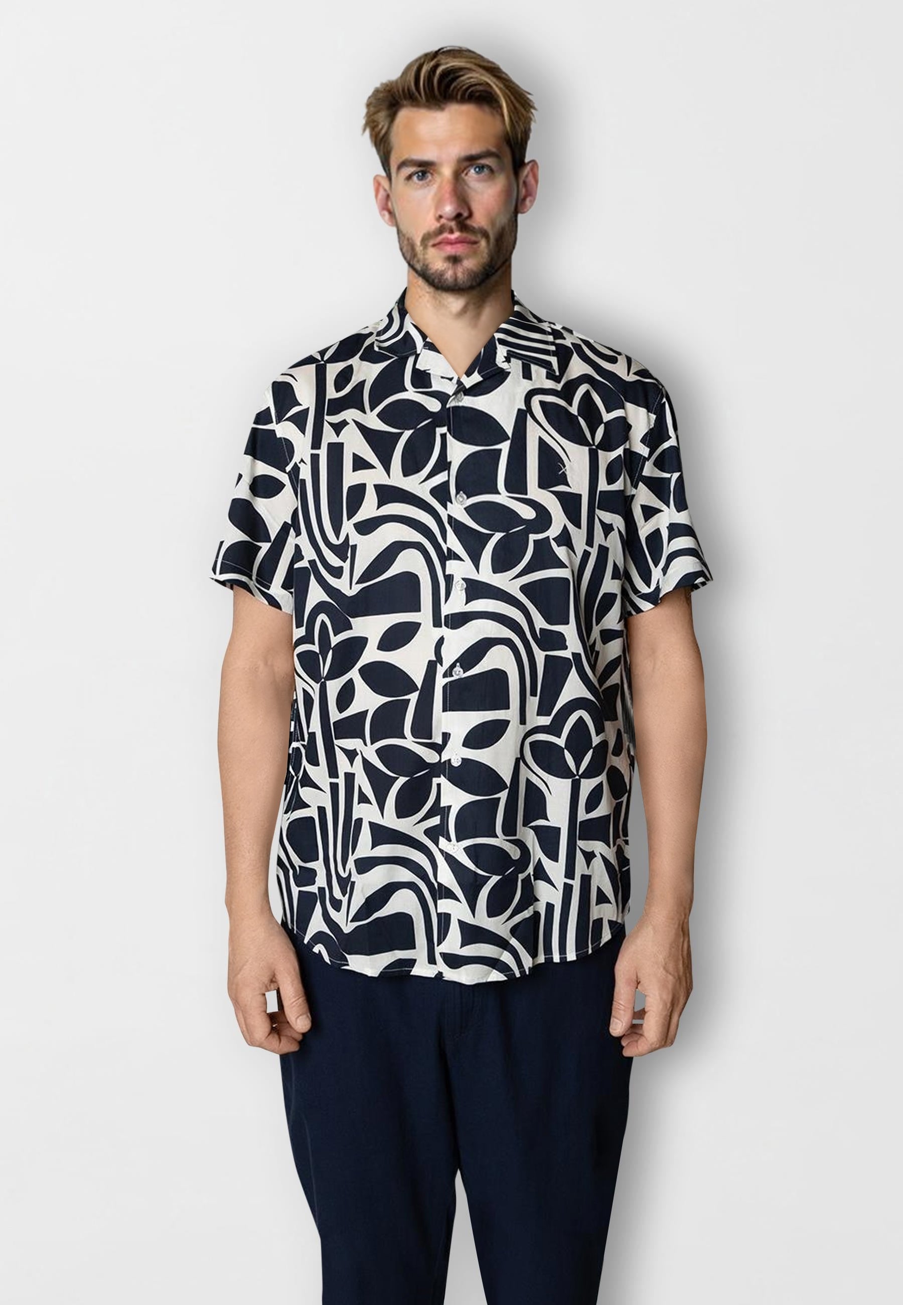 clean-cut-copenhagen-noah-hemd-navy-ecru-tencel-print image 2