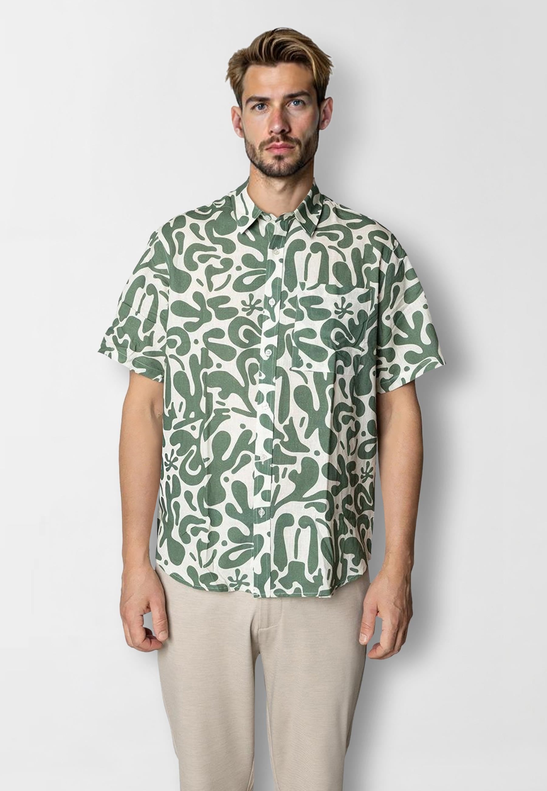 clean-cut-copenhagen-harry-kurzarm-hemd-ecru-dunkelgr-n-floral image 1