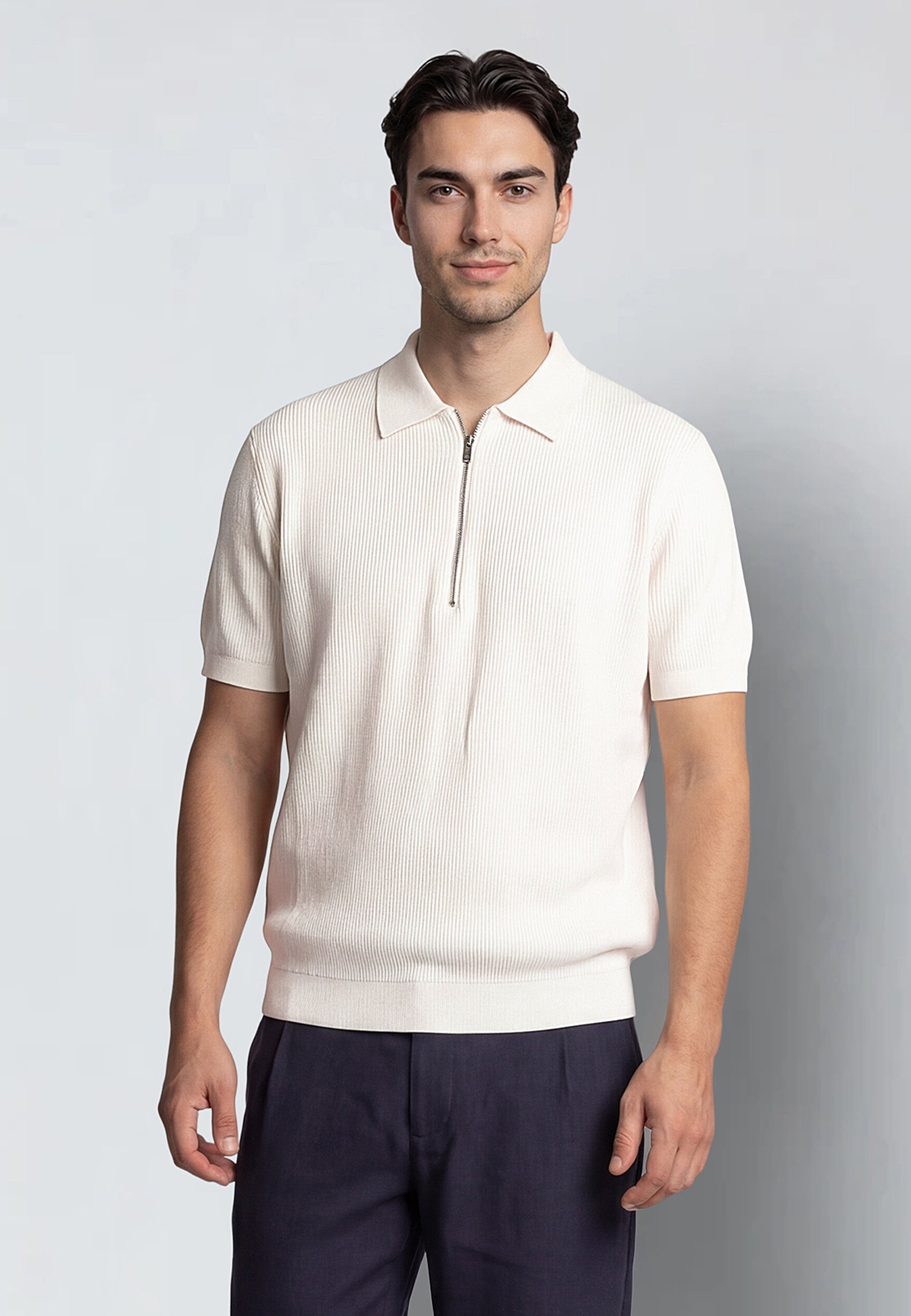 clean-cut-copenhagen-karl-strickpolo-ecru-zip-baumwolle image 1