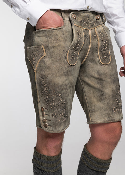 beckert-hocheck-lederhose-kurz-altjuchten-mit-jagdstick image 2