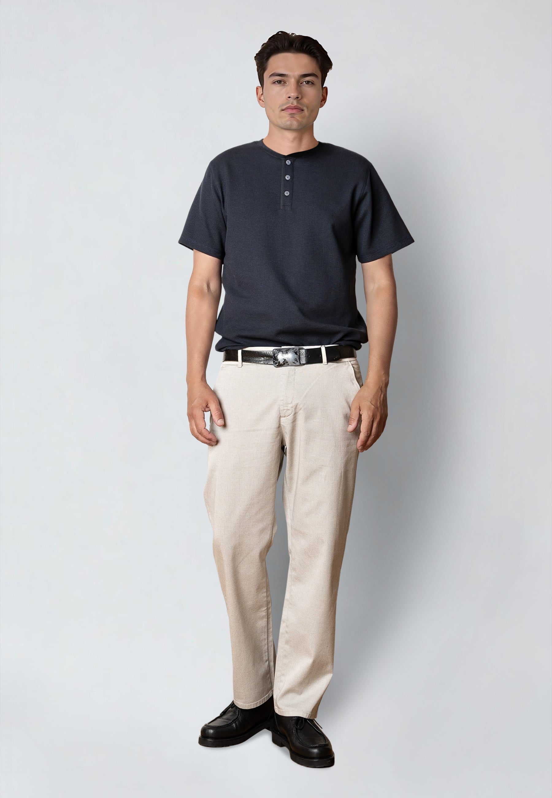 clean-cut-copenhagen-cal-grandad-t-shirt-dark-navy-waffle image 2