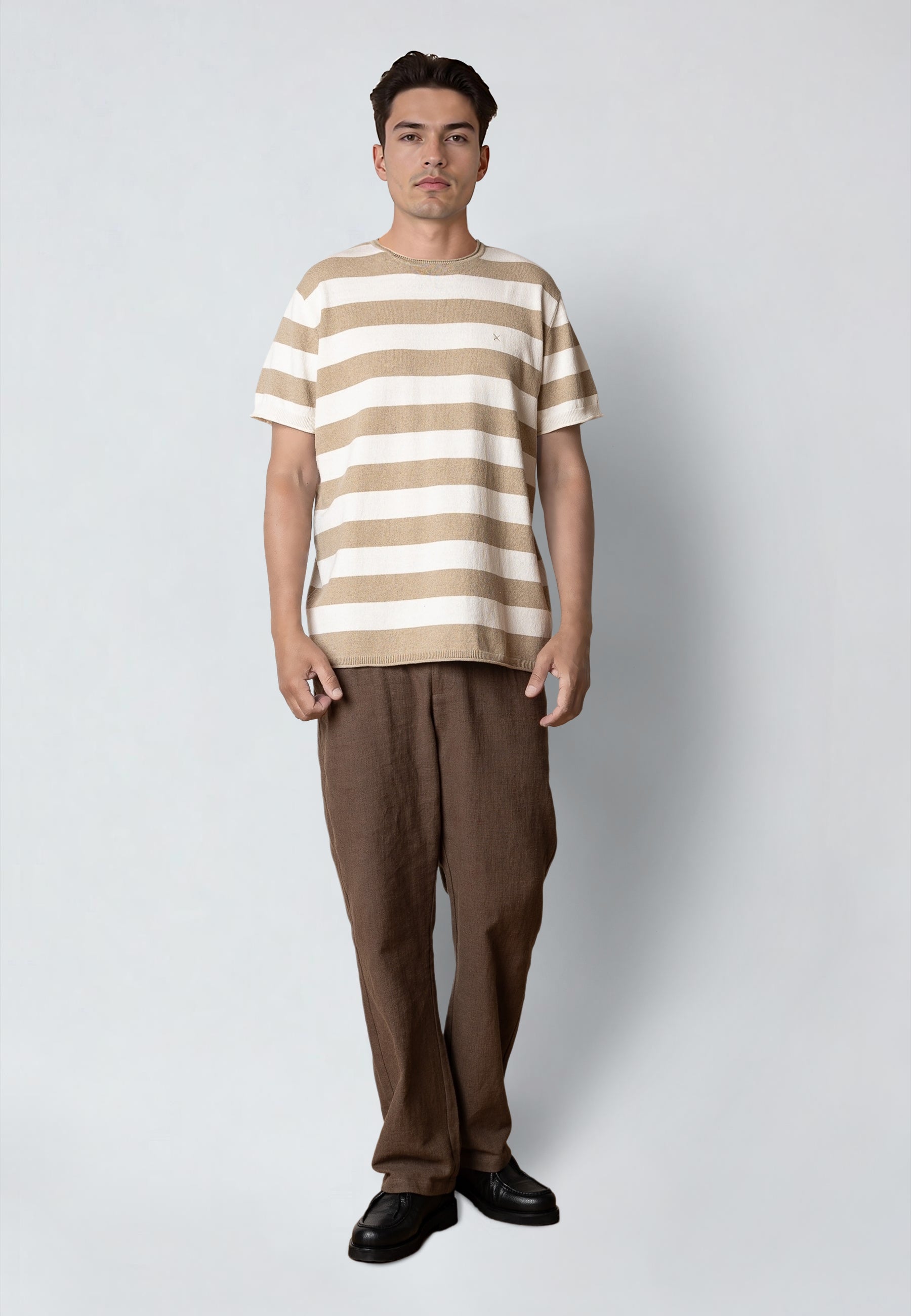 clean-cut-copenhagen-milas-knitted-t-shirt-shitake-ecru-gestreift image 2