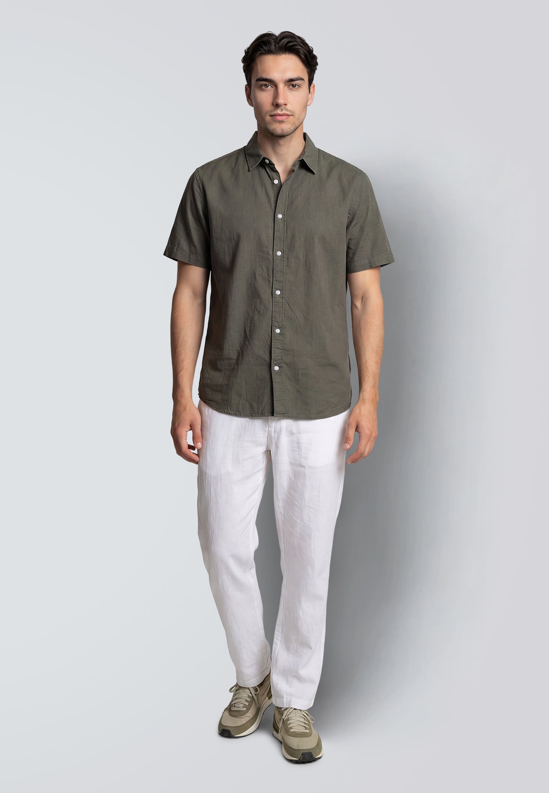 clean-cut-copenhagen-luca-kurzarm-hemd-army-herren-sommer image 3