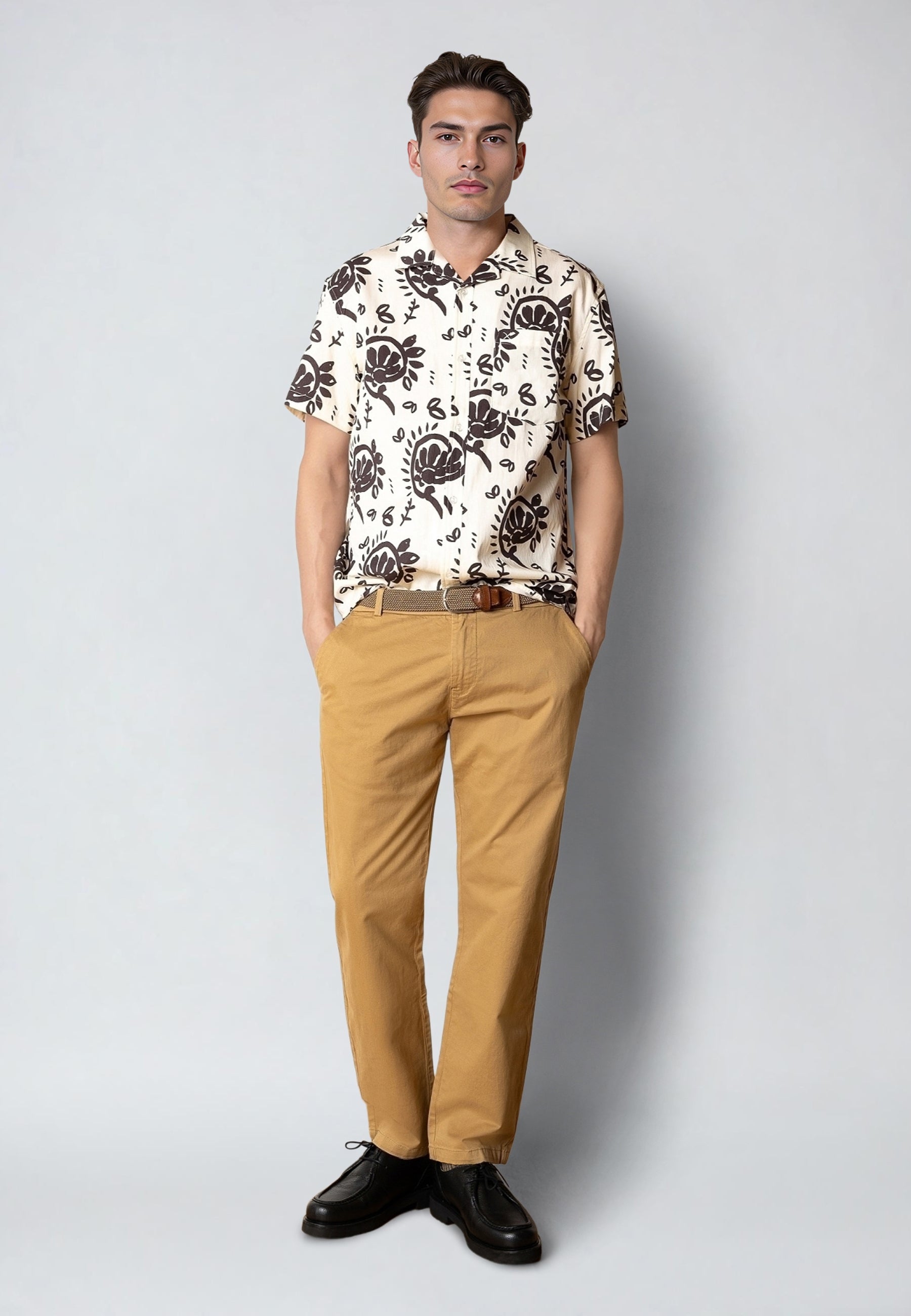 clean-cut-copenhagen-ricco-lyocell-hemd-ecru-dark-brown image 2
