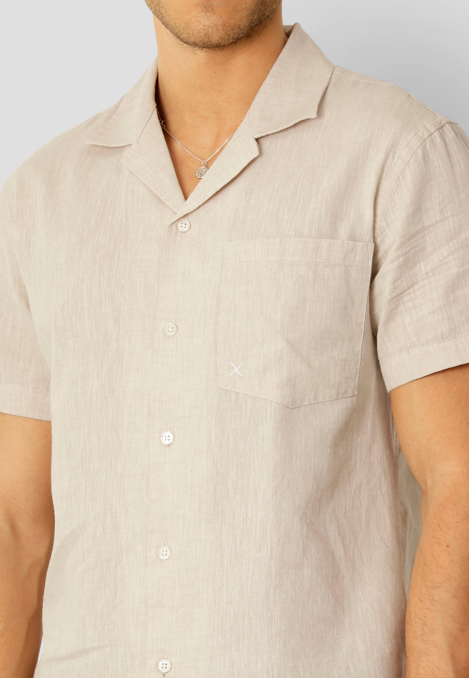 clean-cut-giles-bowling-hemd-sand-melange-leinen image 3
