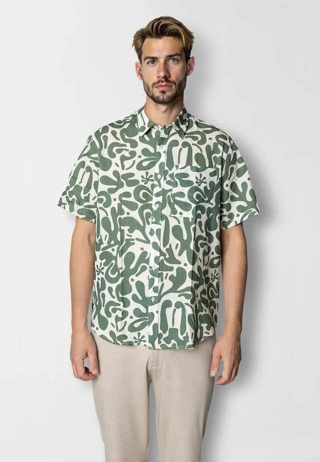 clean-cut-copenhagen-harry-kurzarm-hemd-ecru-dunkelgr-n-floral image 1