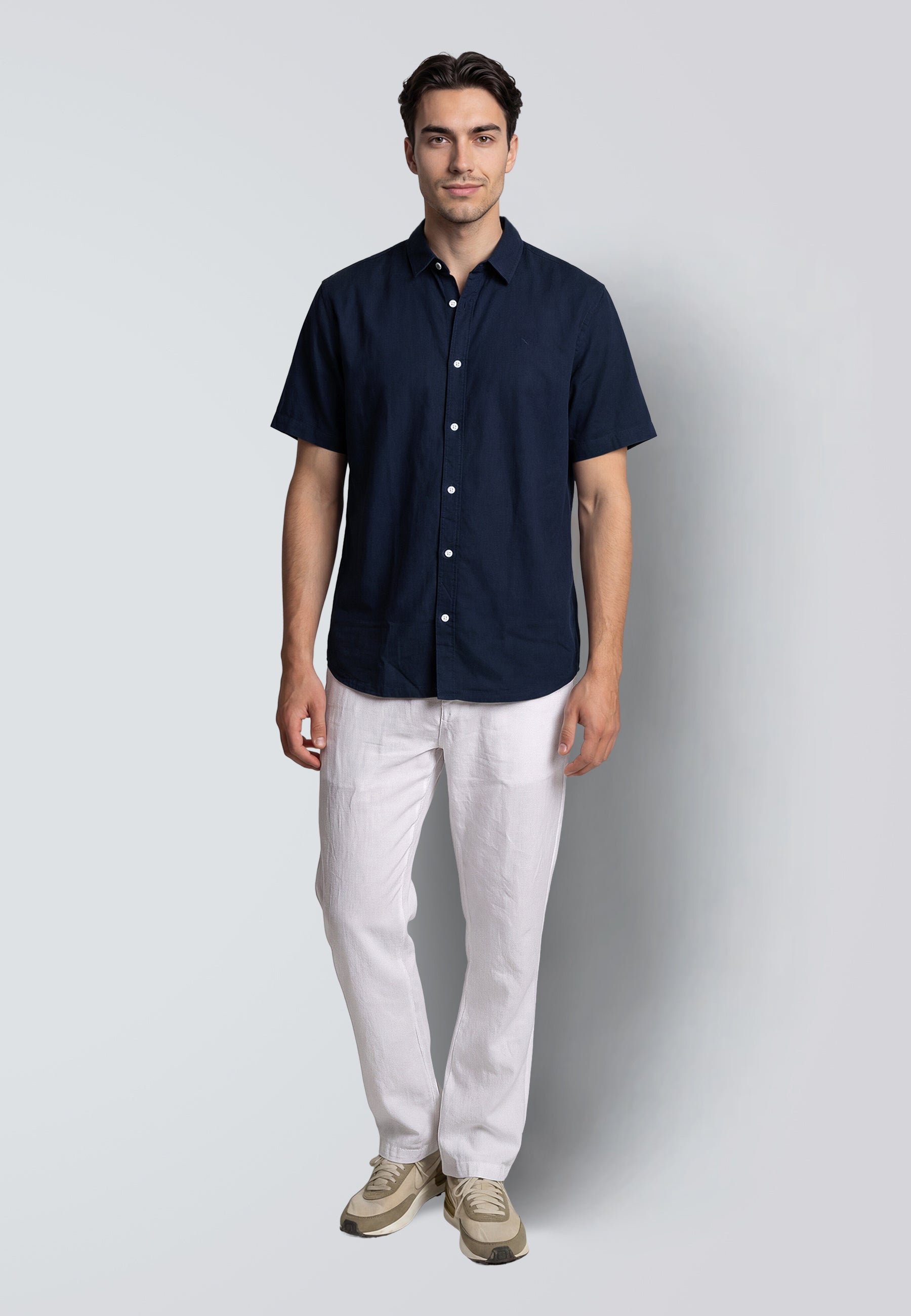 clean-cut-copenhagen-luca-kurzarm-hemd-navy-baumwolle-leinen image 3