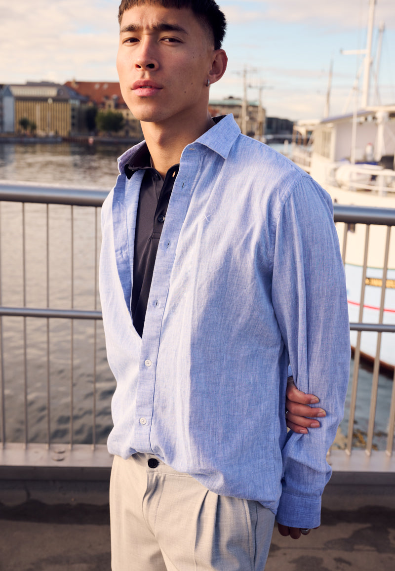 clean-cut-copenhagen-jamie-baumwoll-leinen-hemd-blau-melange-s image 1
