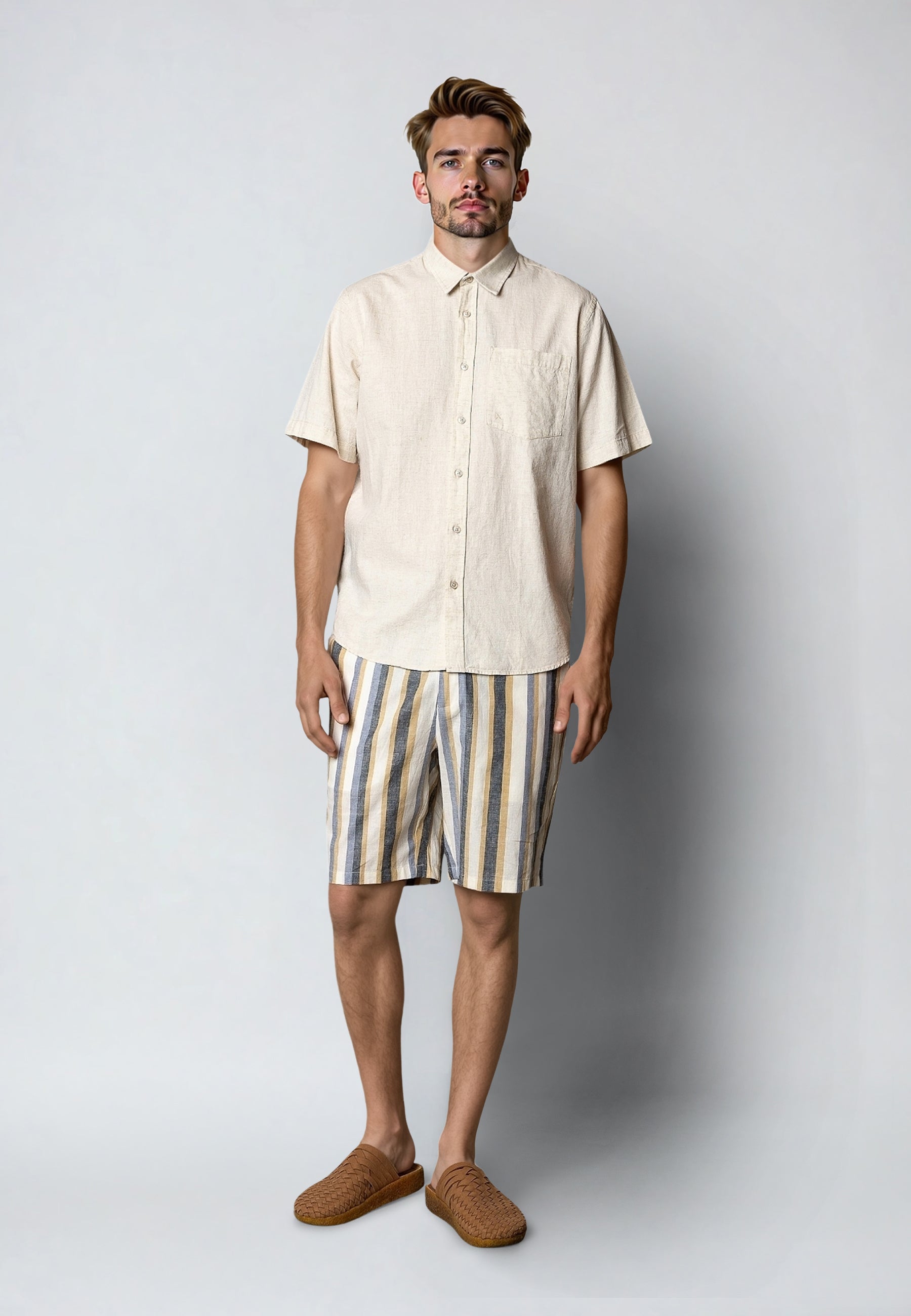 clean-cut-copenhagen-eli-leinen-shorts-ecru-blau-gestreift image 3