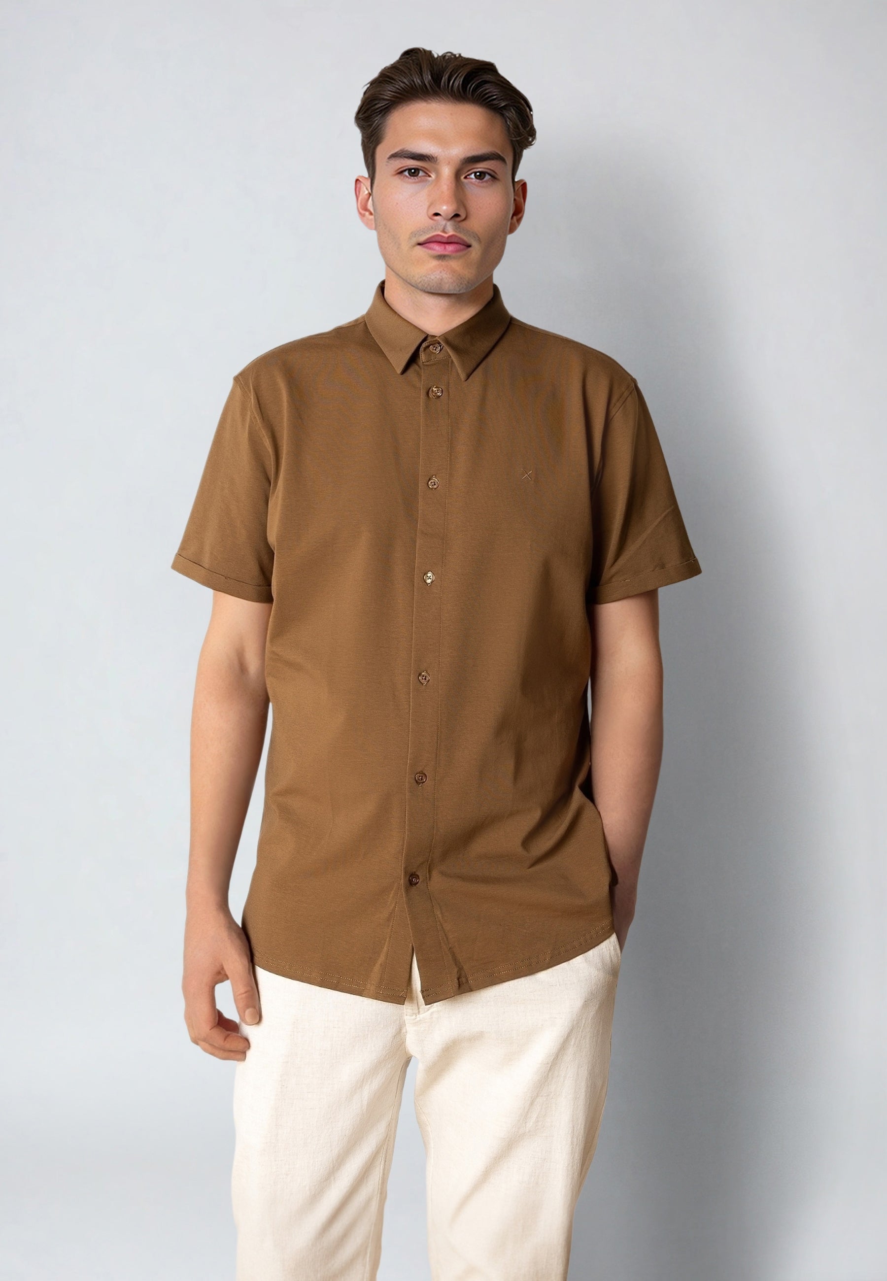 clean-cut-copenhagen-clean-formal-jersey-kurzarmhemd-braun-3xl image 1