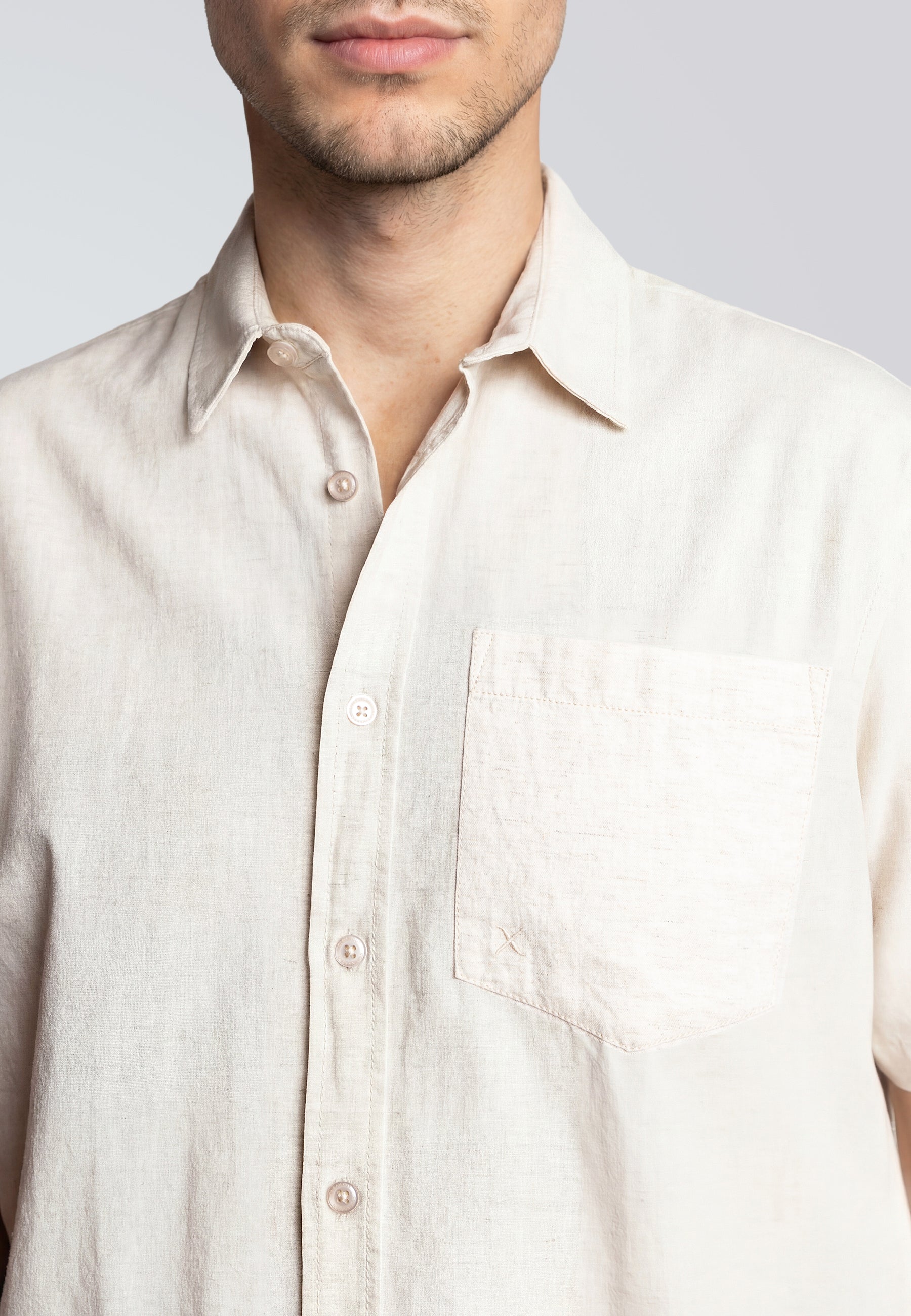 clean-cut-copenhagen-luca-kurzarm-hemd-hellbeige-leinen-baumwolle image 4