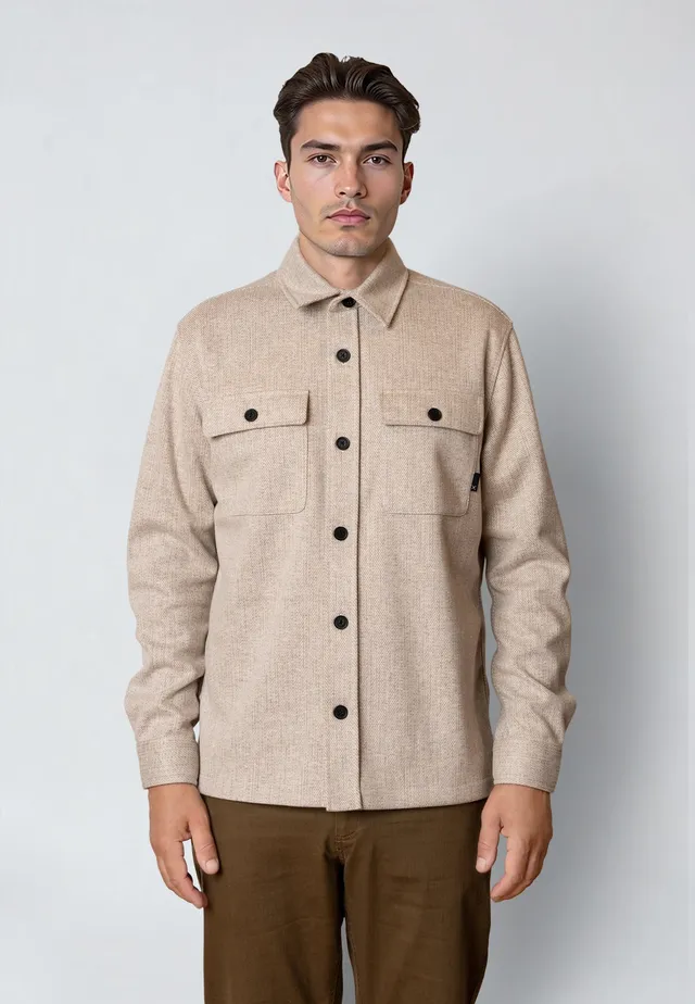 clean-cut-copenhagen-barron-overshirt-beige-melange image 1