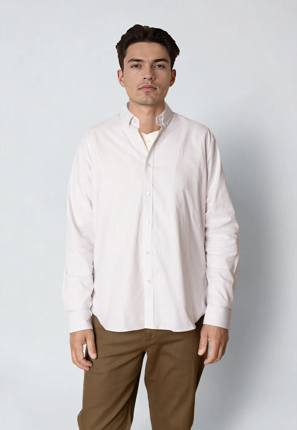 clean-cut-copenhagen-oxford-stretch-hemd-khaki-gestreift image 1