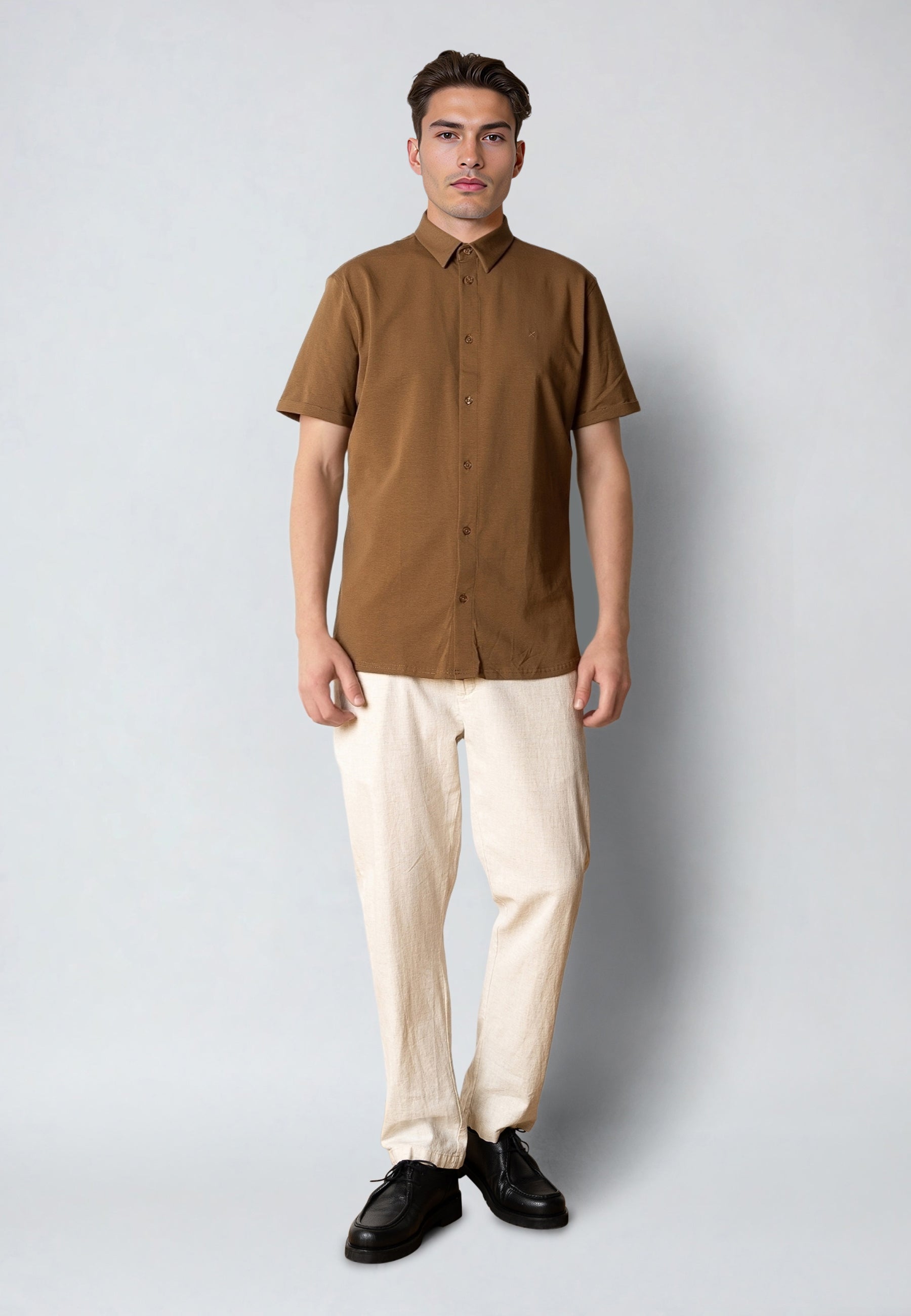 clean-cut-copenhagen-clean-formal-jersey-kurzarmhemd-braun-3xl image 3