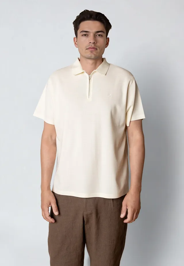 clean-cut-copenhagen-joss-zip-polo-ecru-baumwolle image 1