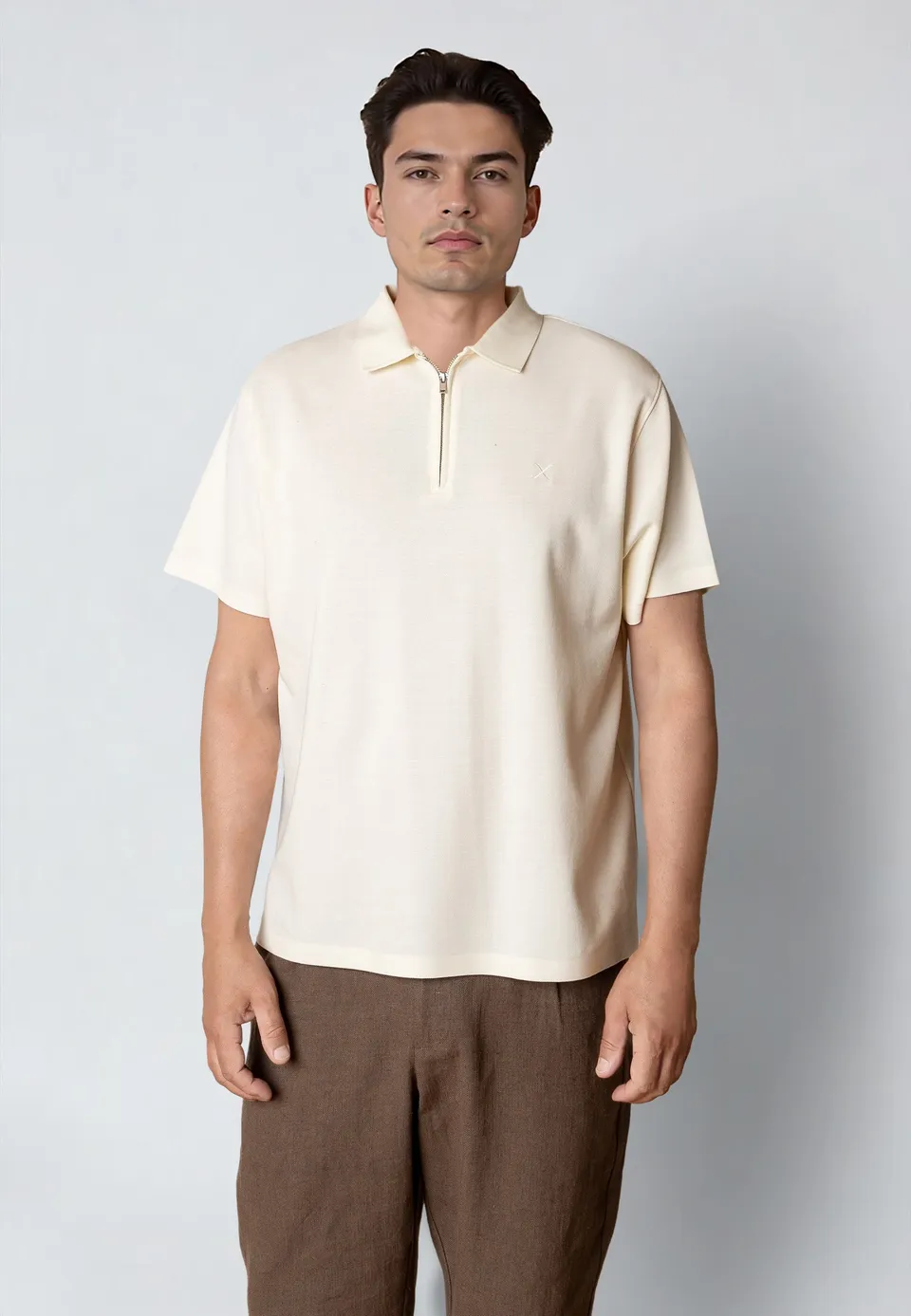 clean-cut-copenhagen-joss-zip-polo-ecru-baumwolle image 1