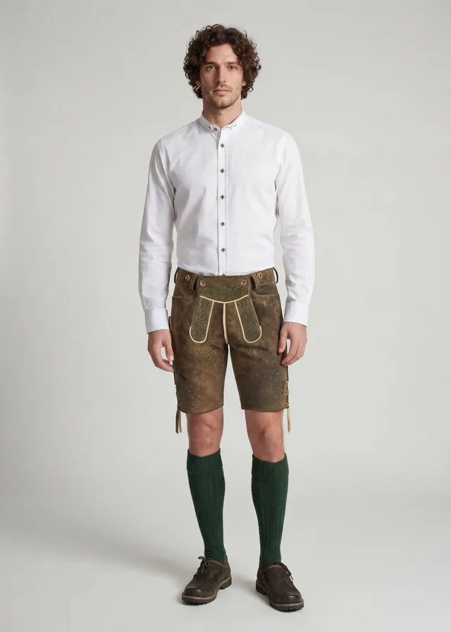 beckert-bayrischzell-hirschlederhose-kurz-empire-oliv-bestickt image 1