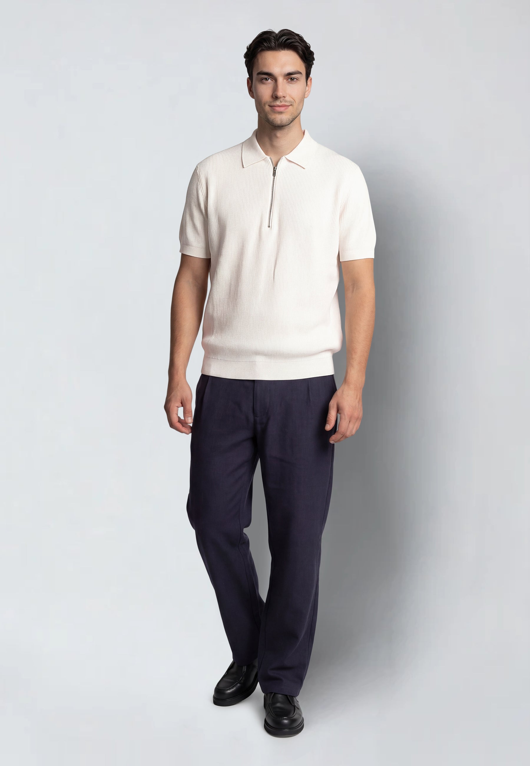 clean-cut-copenhagen-karl-strickpolo-ecru-zip-baumwolle image 2