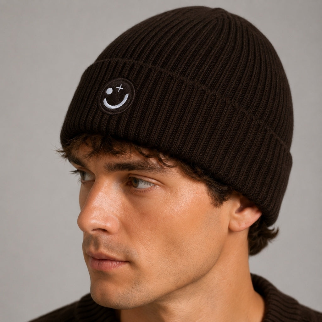 clean-cut-copenhagen-smiley-beanie-dark-brown-melange-wollmix image 1