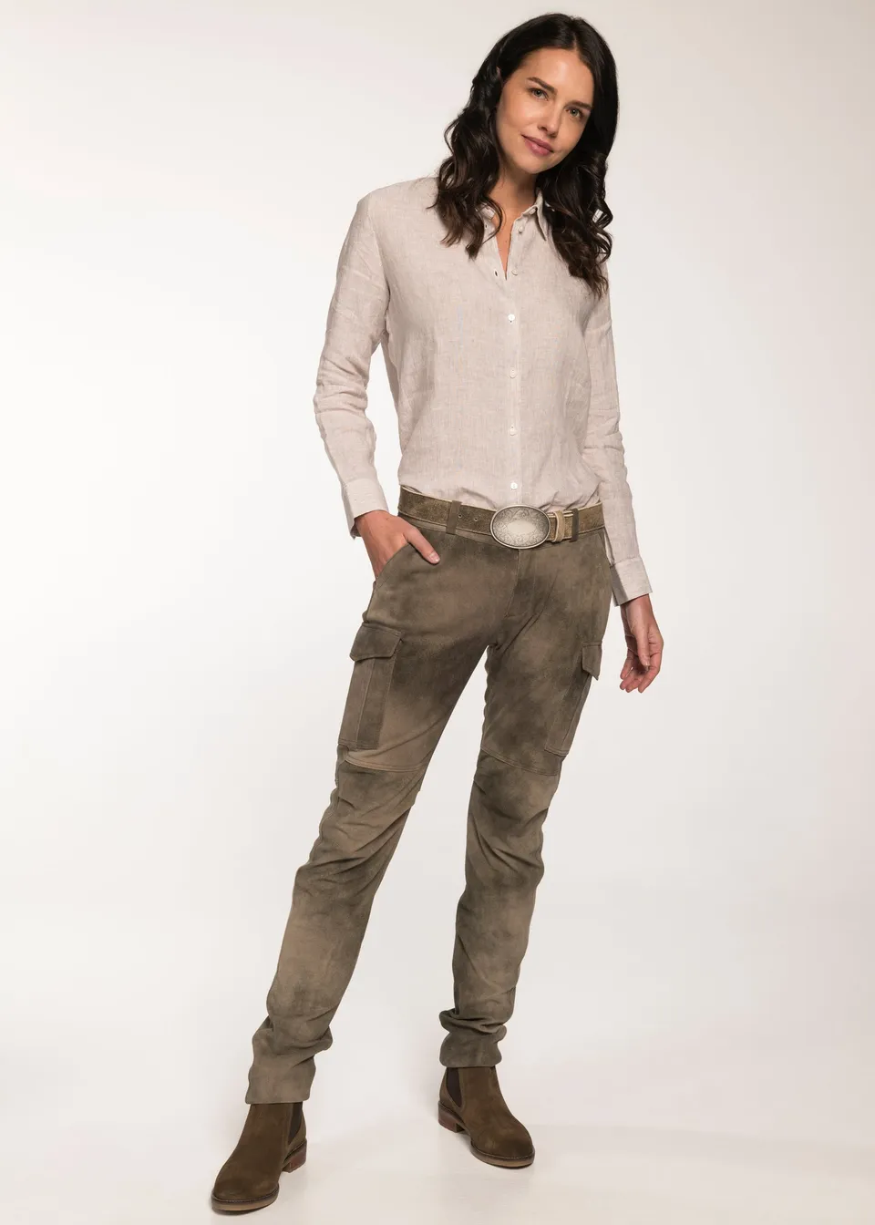 beckert-damen-lederhosen-cherokee-lederhose-smoke-schmal image 1