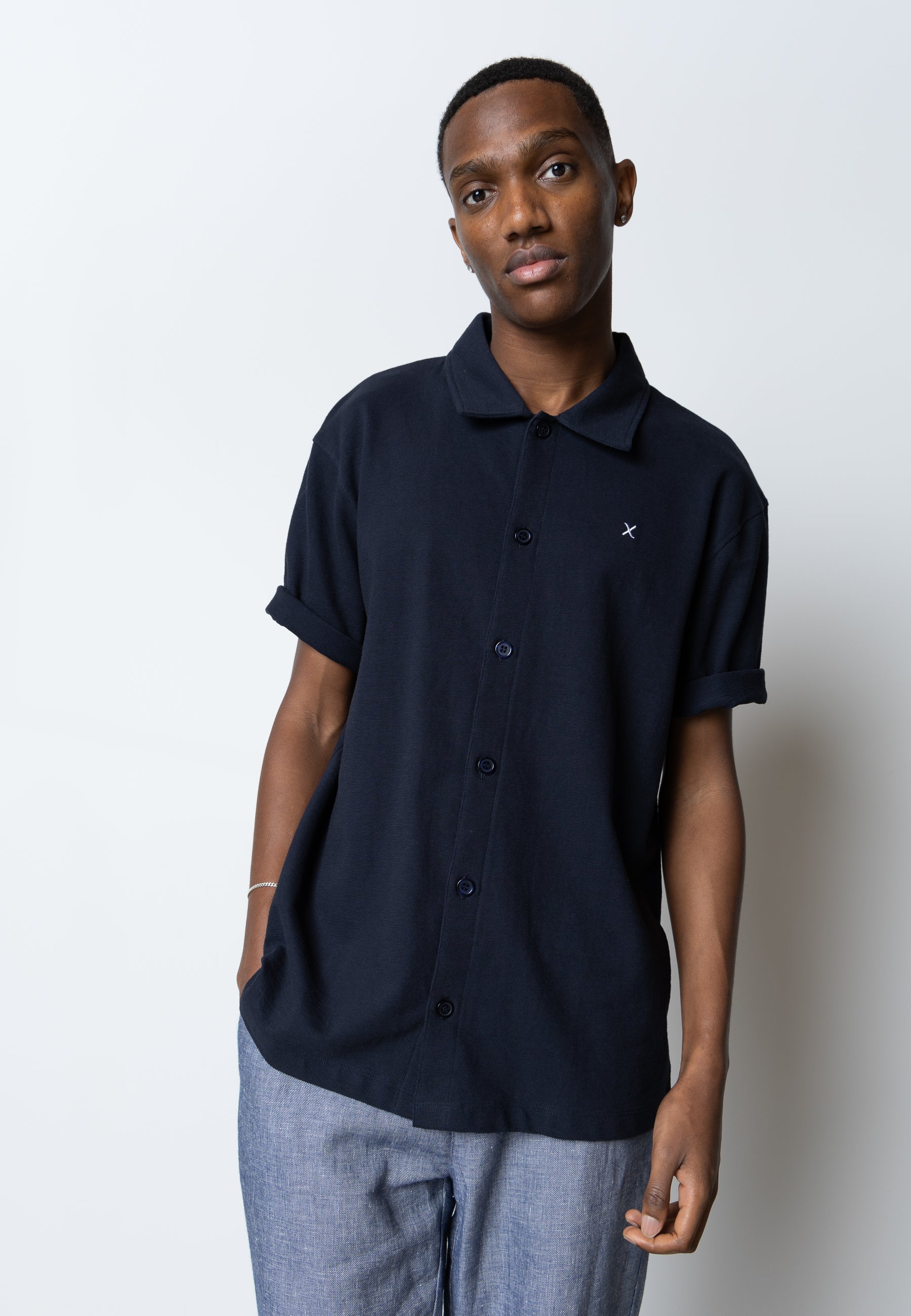 clean-cut-calton-kurzarm-hemd-dark-navy-baumwolle image 2