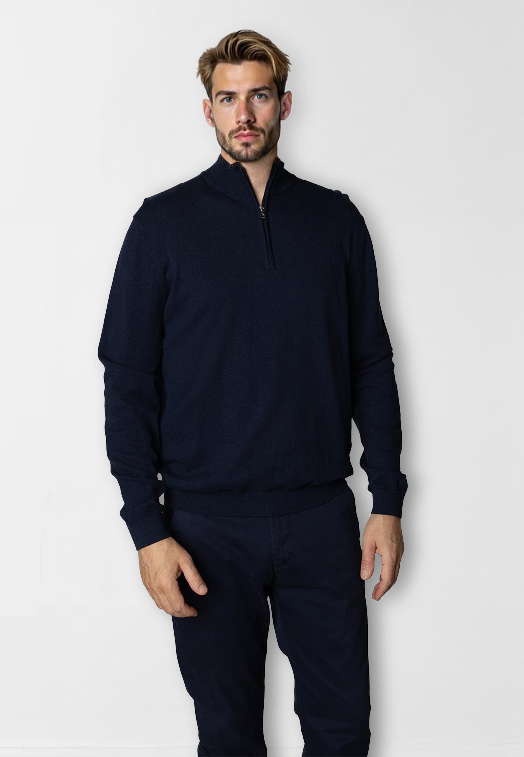 clean-cut-copenhagen-claude-half-zip-strickpullover-navy-melange image 1