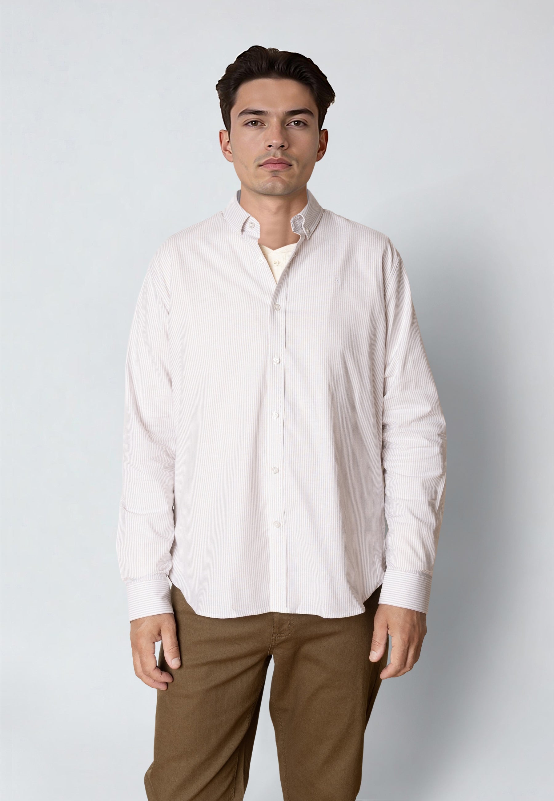 clean-cut-copenhagen-oxford-stretch-hemd-khaki-gestreift image 1