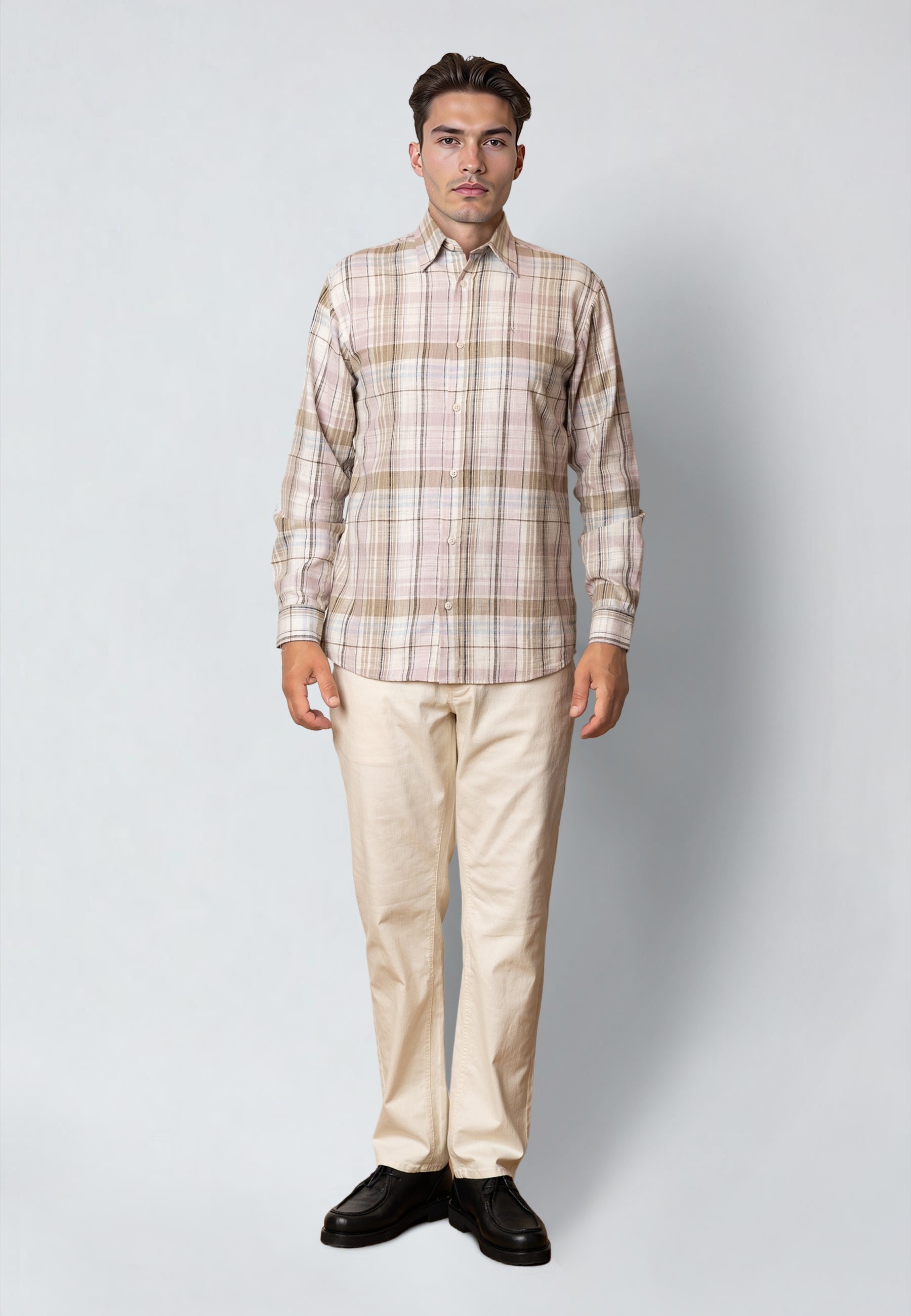 clean-cut-remy-checked-langarm-hemd-ecru-violet-ice-kariert image 1