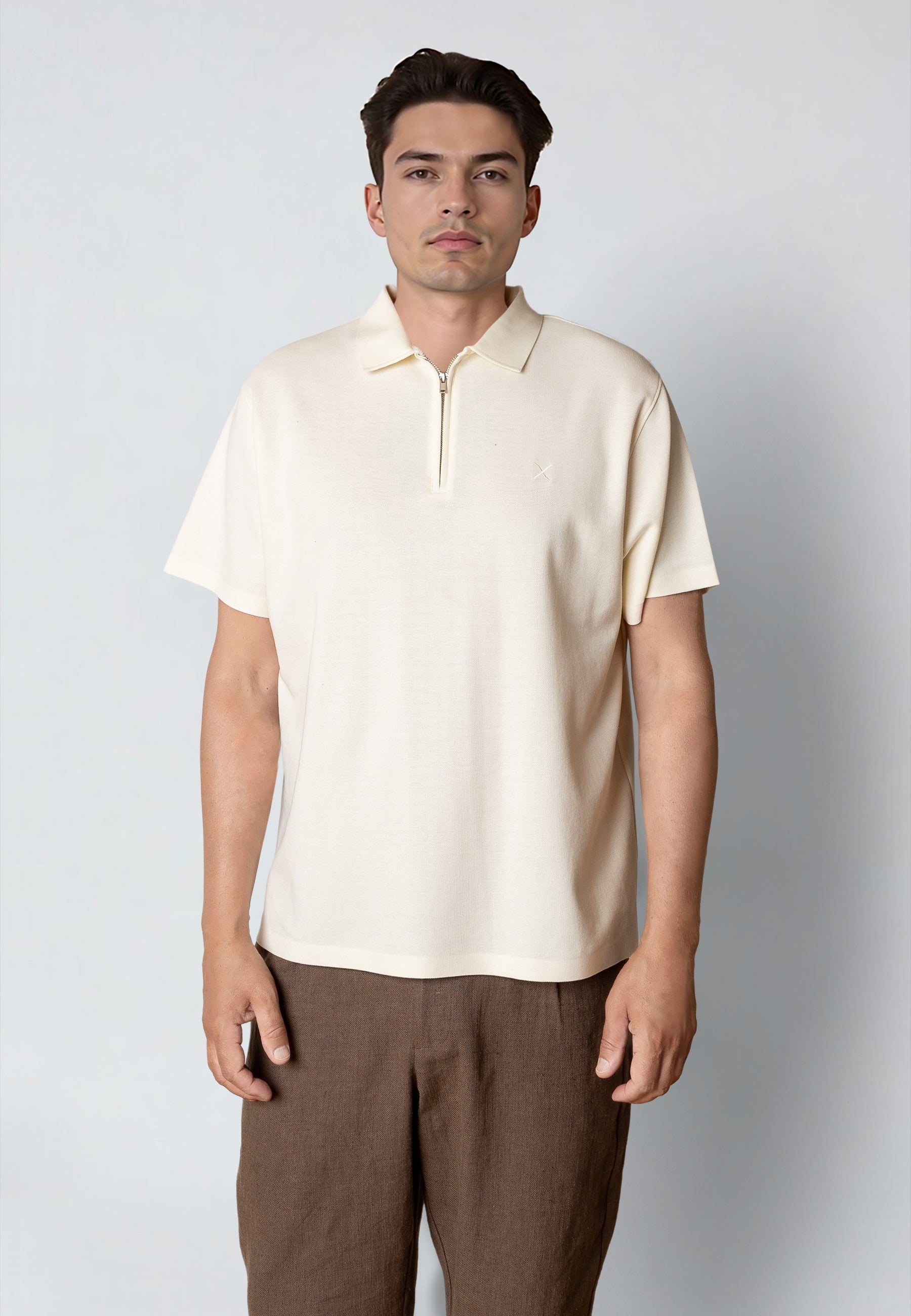 clean-cut-copenhagen-joss-zip-polo-ecru-baumwolle image 1