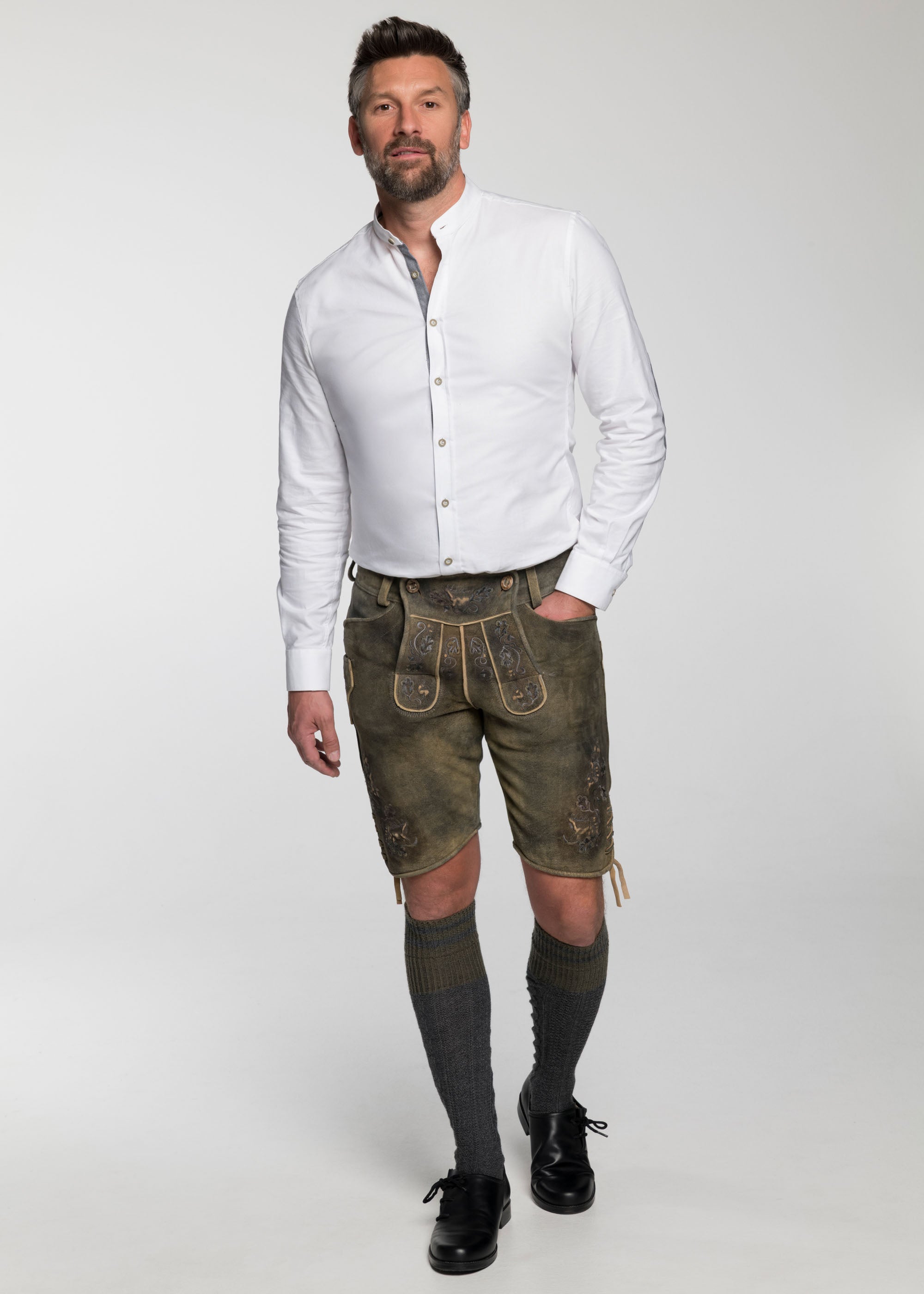 beckert-karwendel-wildbock-lederhose-kurz-rauchbraun image 1