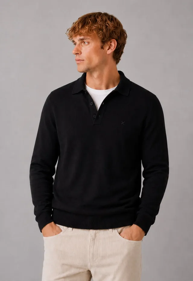 clean-cut-copenhagen-merino-strickpolo-schwarz-wolle image 1