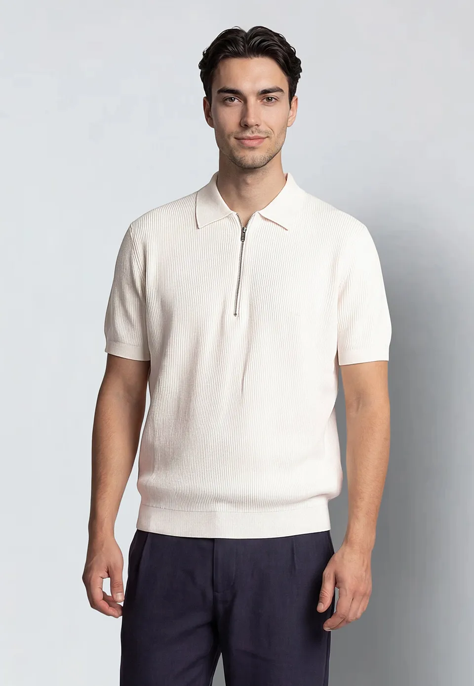 clean-cut-copenhagen-karl-strickpolo-ecru-zip-baumwolle image 1