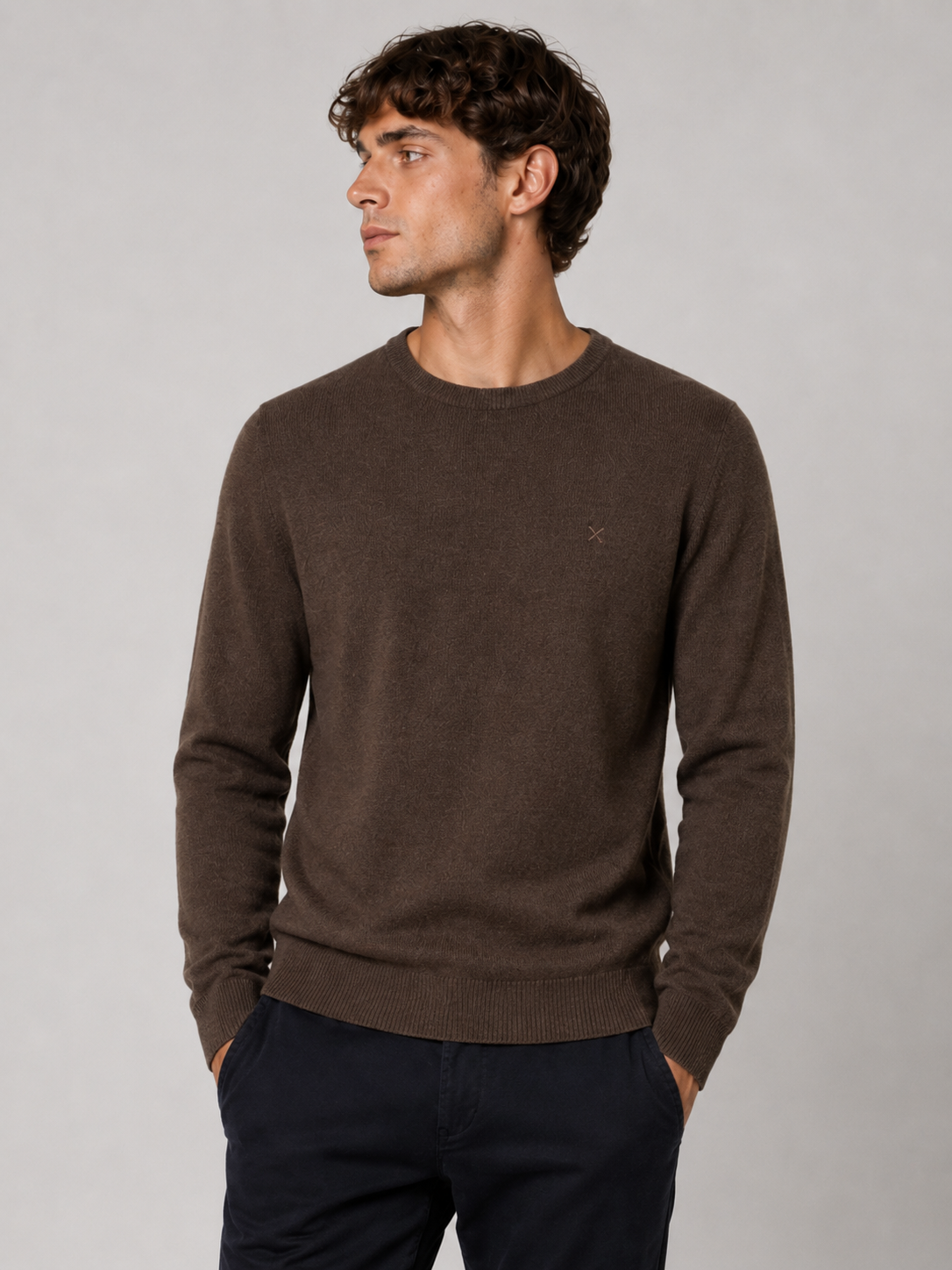 clean-cut-copenhagen-knitwear-merino-crewneck-pullover-brown-melange image 1