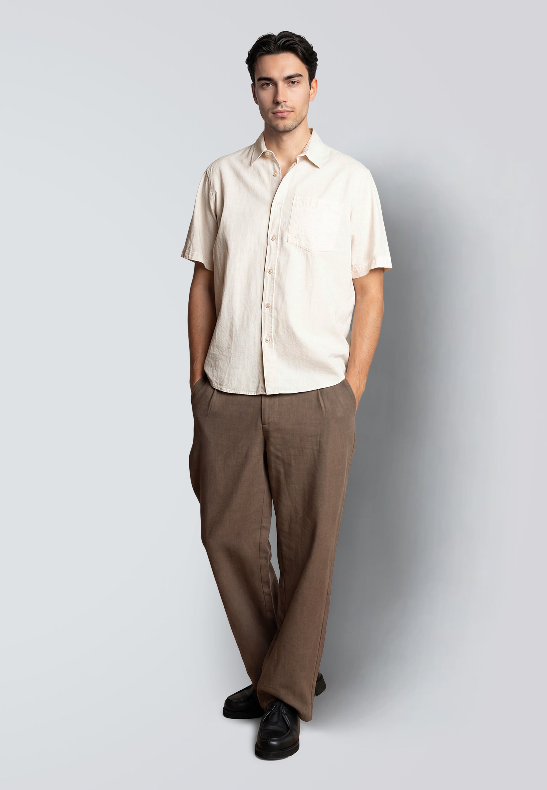 clean-cut-copenhagen-luca-kurzarm-hemd-hellbeige-leinen-baumwolle image 3