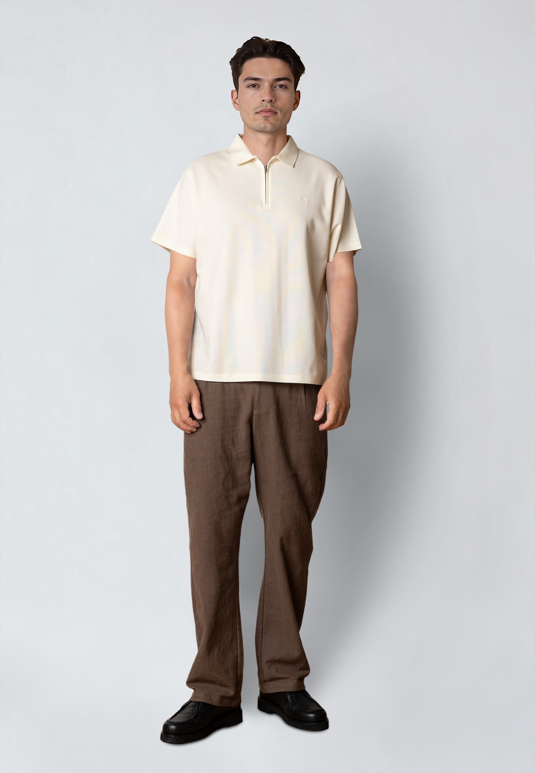 clean-cut-copenhagen-joss-zip-polo-ecru-baumwolle image 3