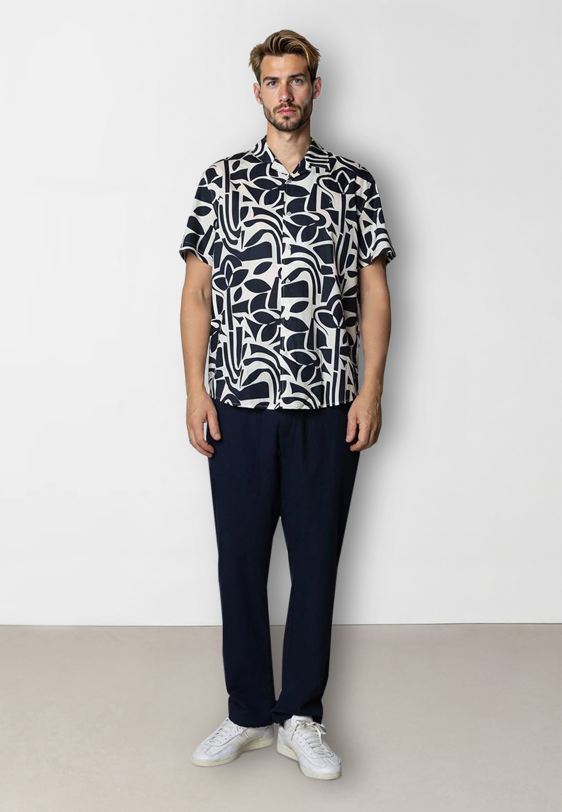 clean-cut-copenhagen-noah-hemd-navy-ecru-tencel-print image 4
