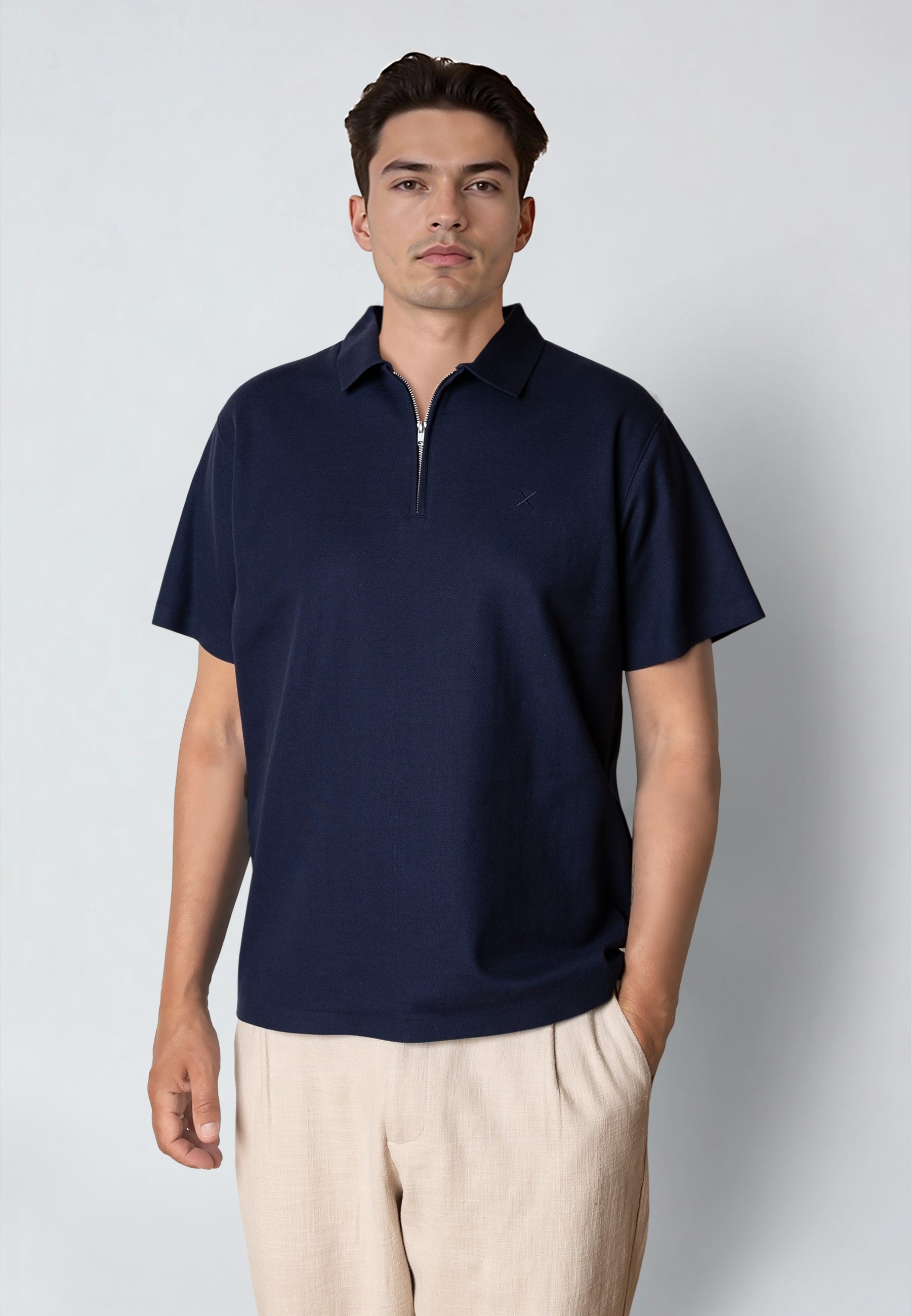 clean-cut-copenhagen-joss-zip-polo-navy-baumwolle-piqu image 1