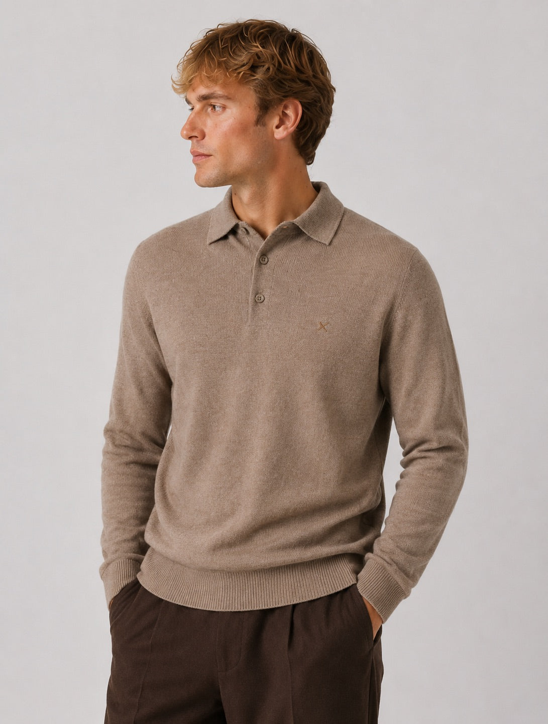 clean-cut-copenhagen-merino-polo-strick-dunkelbeige-herren image 1