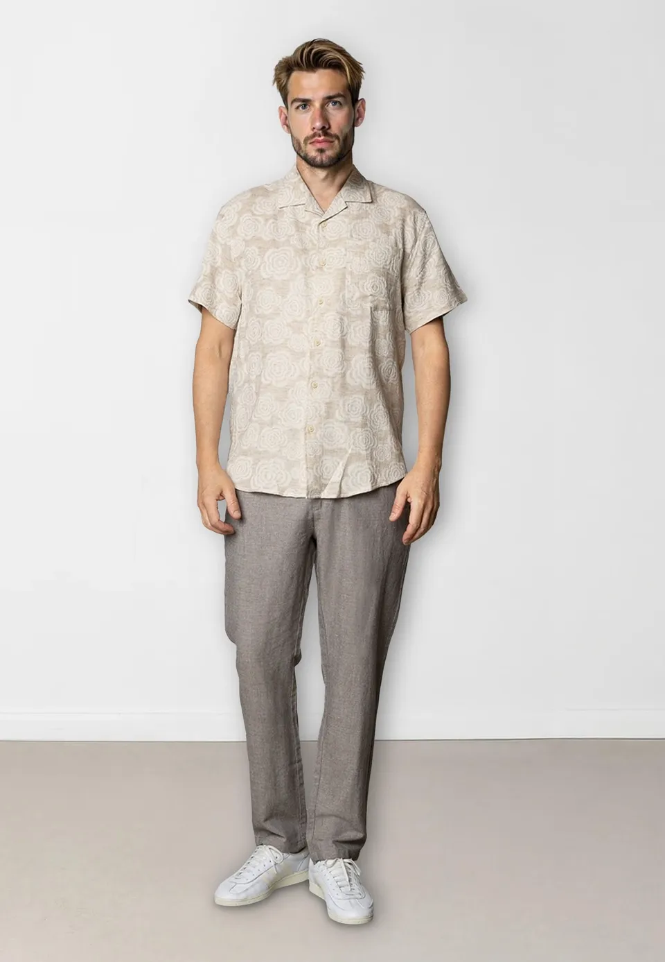 clean-cut-copenhagen-roman-hose-khaki-melange-leinen-regular image 1