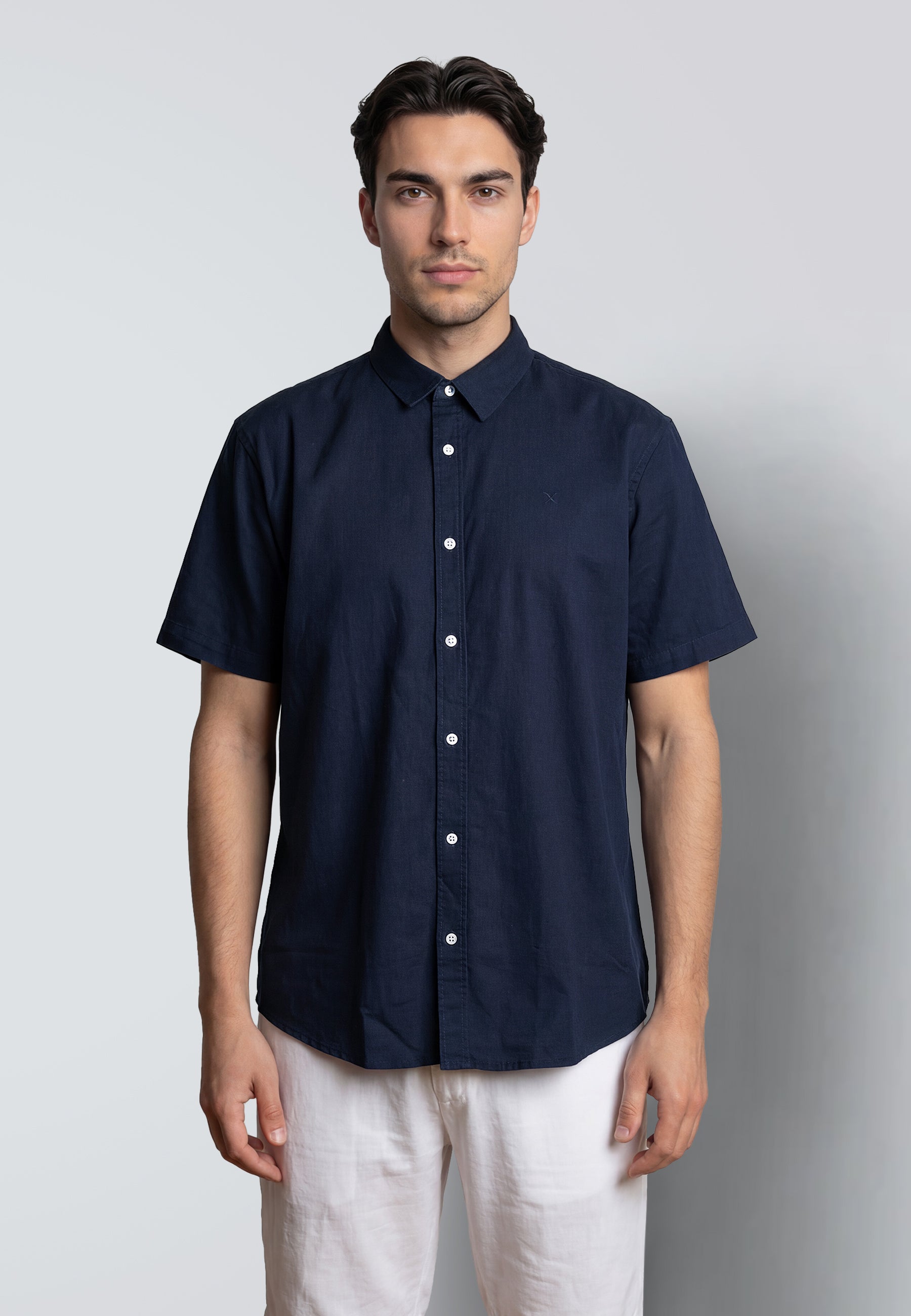 clean-cut-copenhagen-luca-kurzarm-hemd-navy-baumwolle-leinen image 2